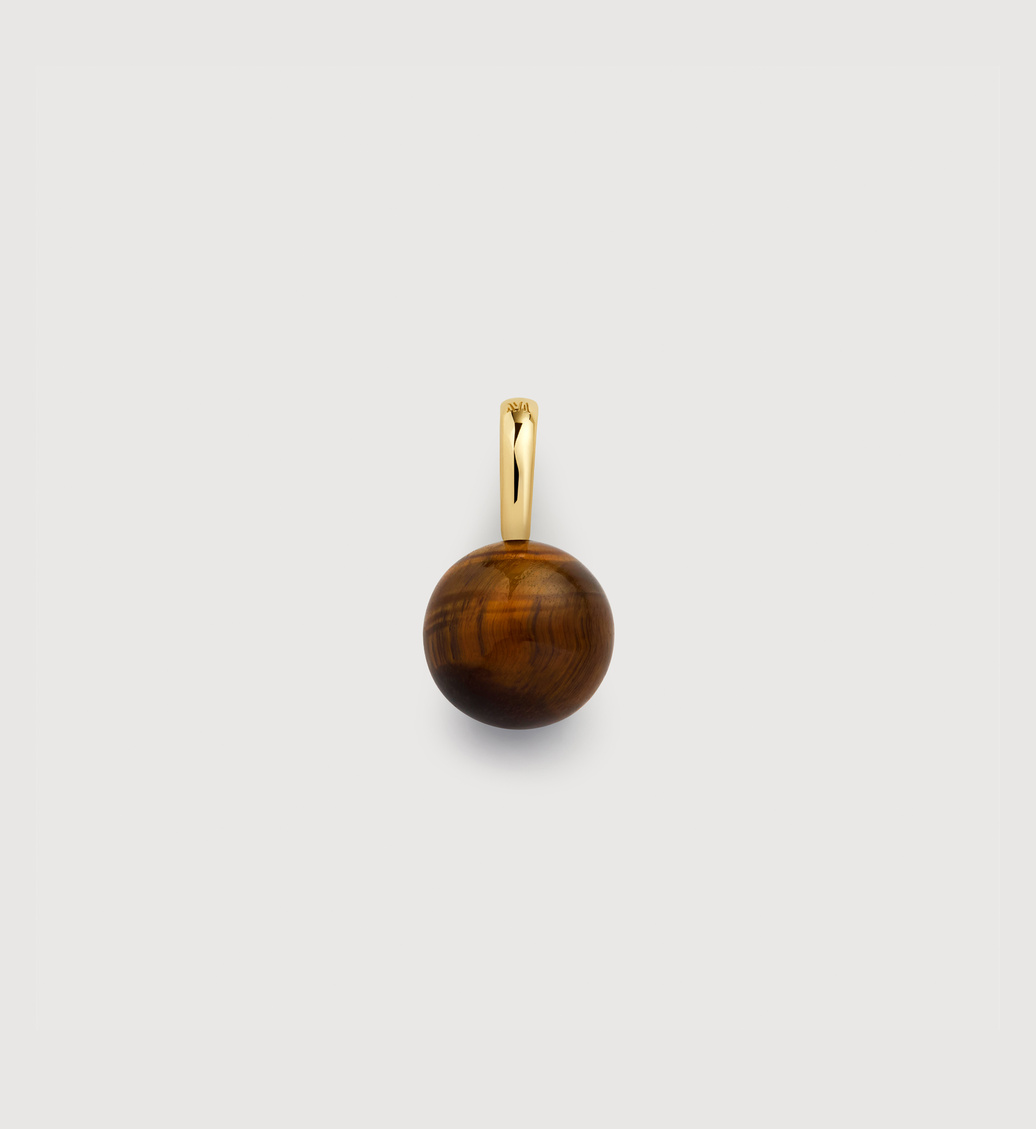 Gold Vermeil Round Gemstone Pendant Charm - Tigers Eye - Monica Vinader