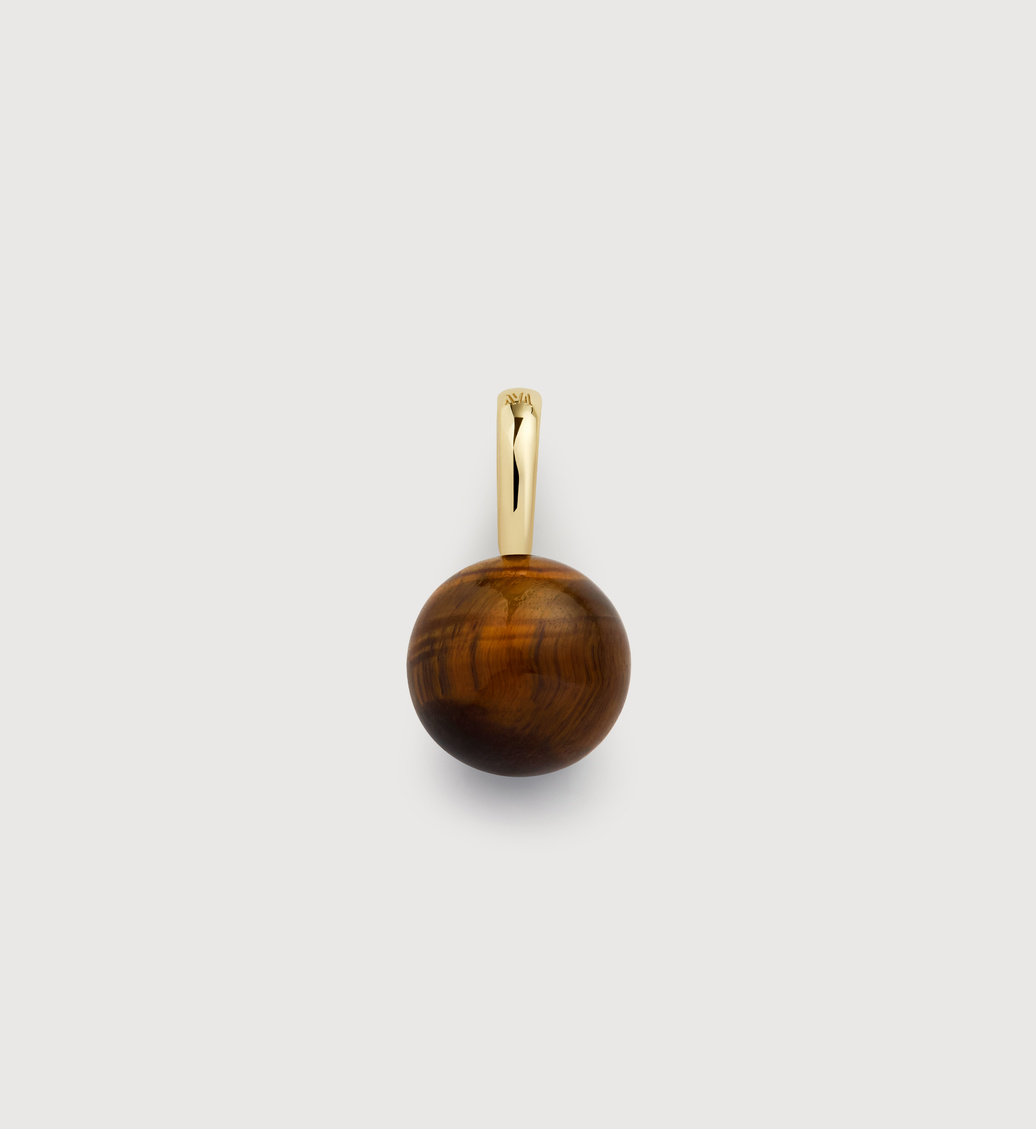 Gold YG Round Gemstone Pendant Charm - Tigers Eye - Monica Vinader