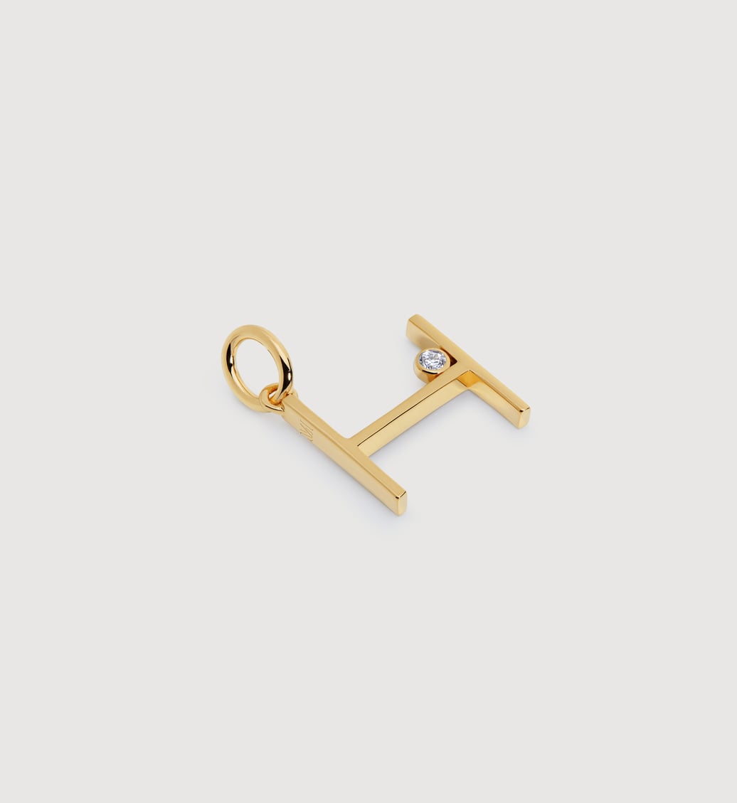 Gold Vermeil Solitaire Diamond Initial H Pendant - Lab Grown Diamond - Monica Vinader