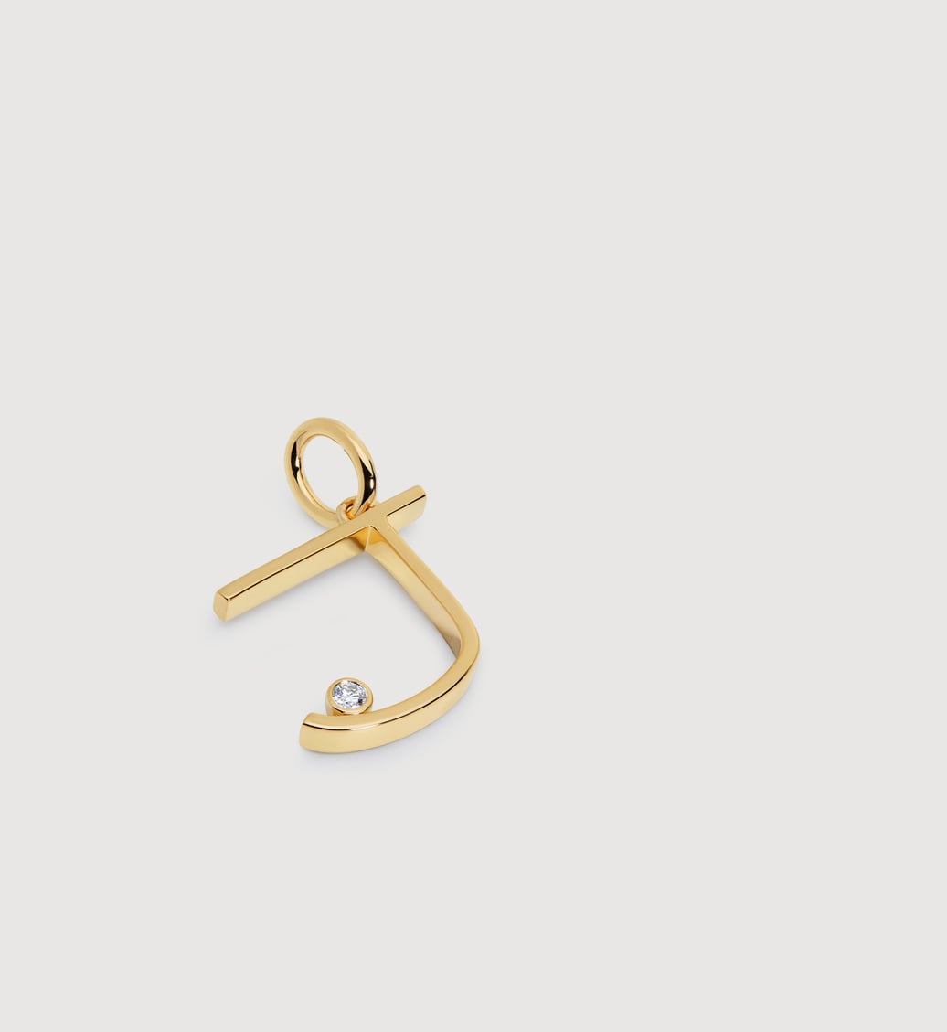 Gold Vermeil Solitaire Diamond Initial J Pendant - Lab Grown Diamond - Monica Vinader