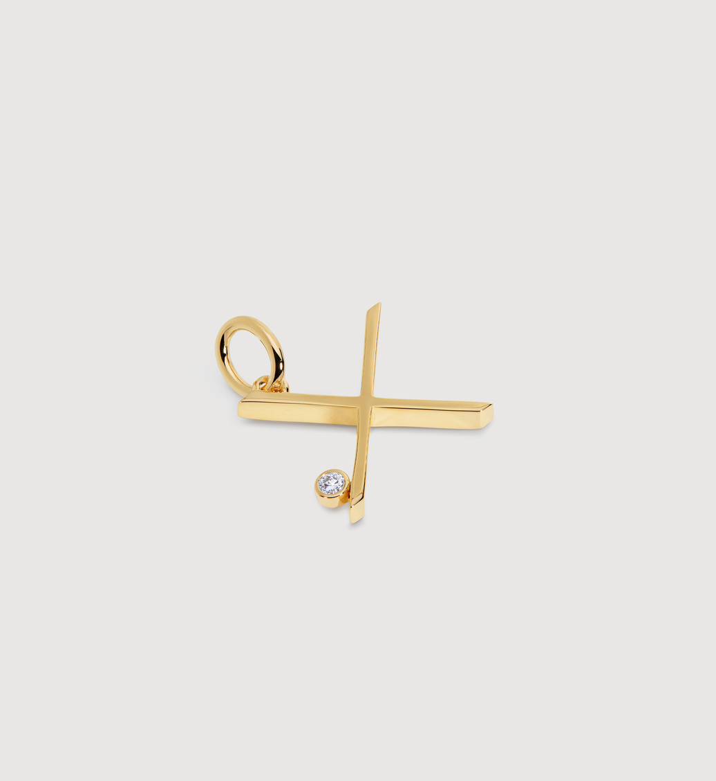 Gold Vermeil Solitaire Diamond Initial X Pendant - Lab Grown Diamond - Monica Vinader