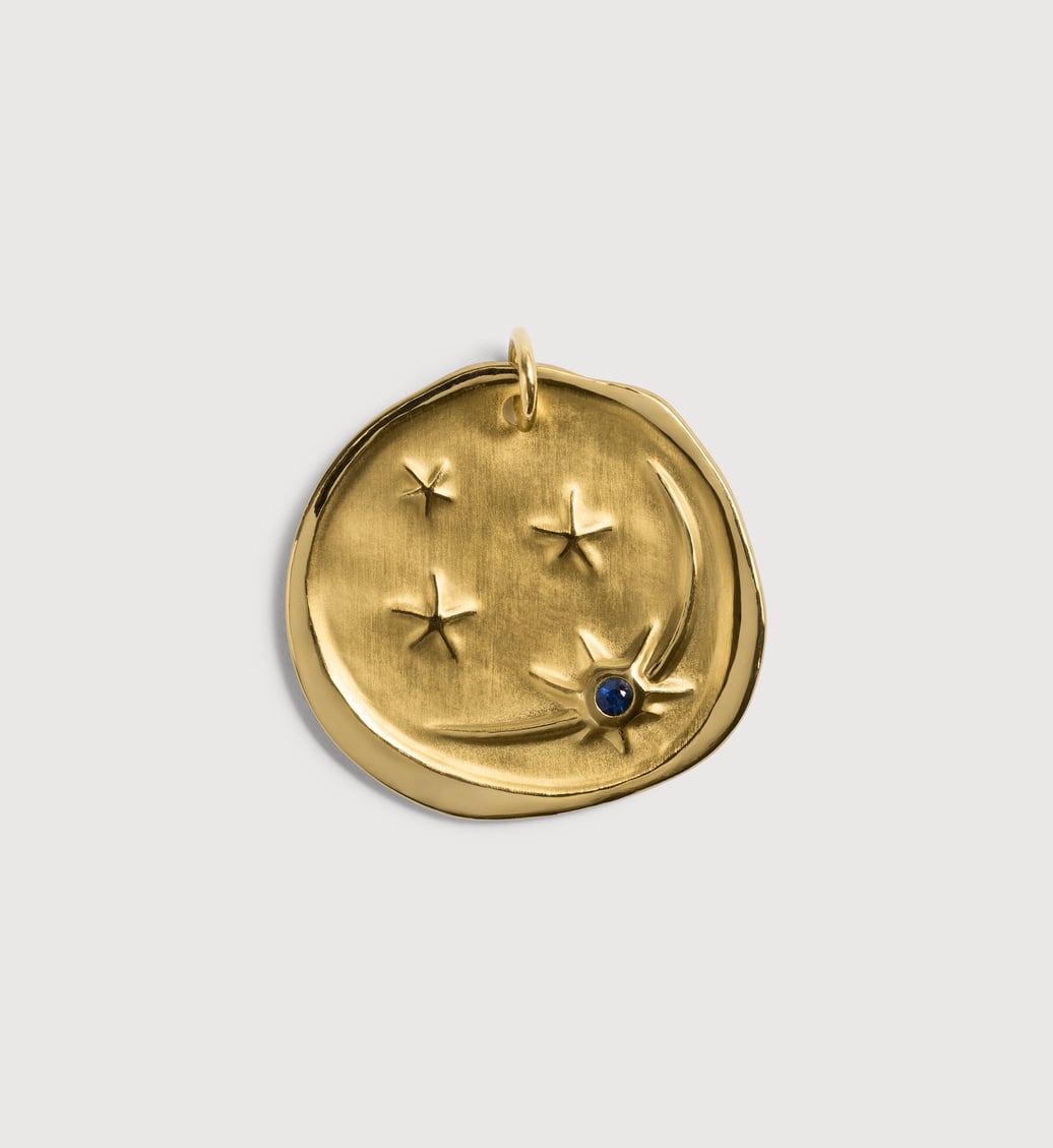 Gold Vermeil Cosmic Ancient Coin Gemstone Pendant - Blue Sapphire - Monica Vinader