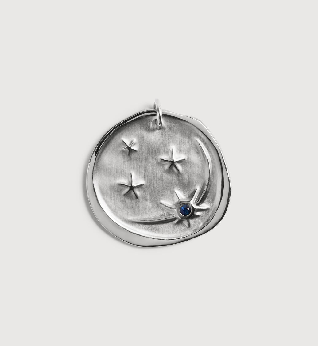 Sterling Silver Cosmic Ancient Coin Gemstone Pendant - Blue Sapphire - Monica Vinader