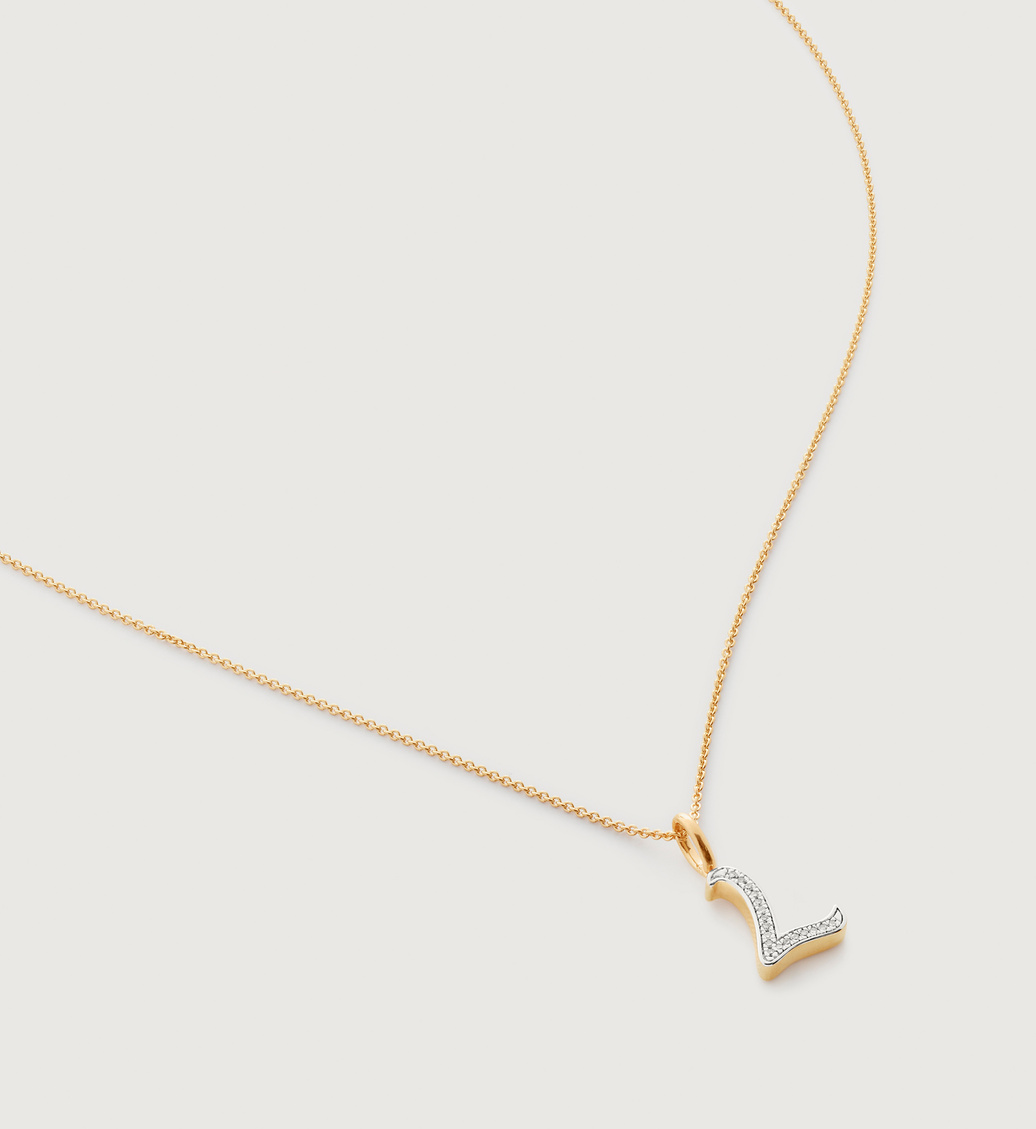 Gold Vermeil Alphabet L Diamond Fine Chain Necklace Adjustable 46cm/18' - Diamond - Monica Vinader