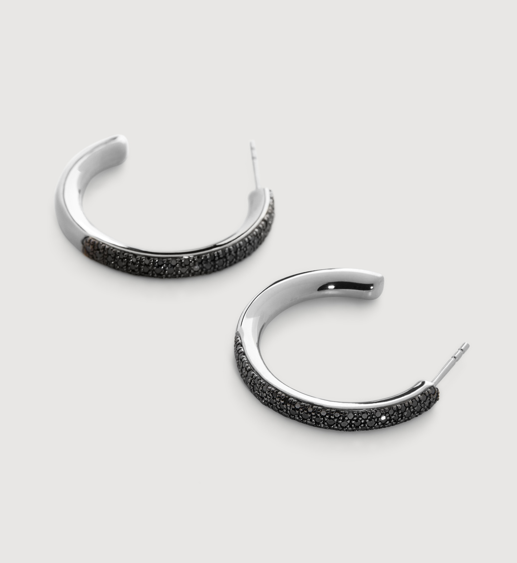 Sterling Silver Fiji Pavé Diamond Large Hoop Earrings - Black Diamond - Monica Vinader
