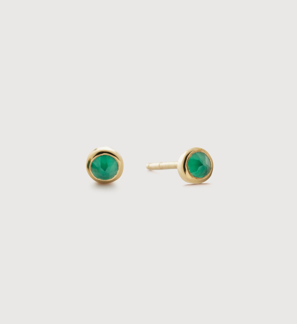 Gold Gemstone Stud Earrings - Emerald - Monica Vinader