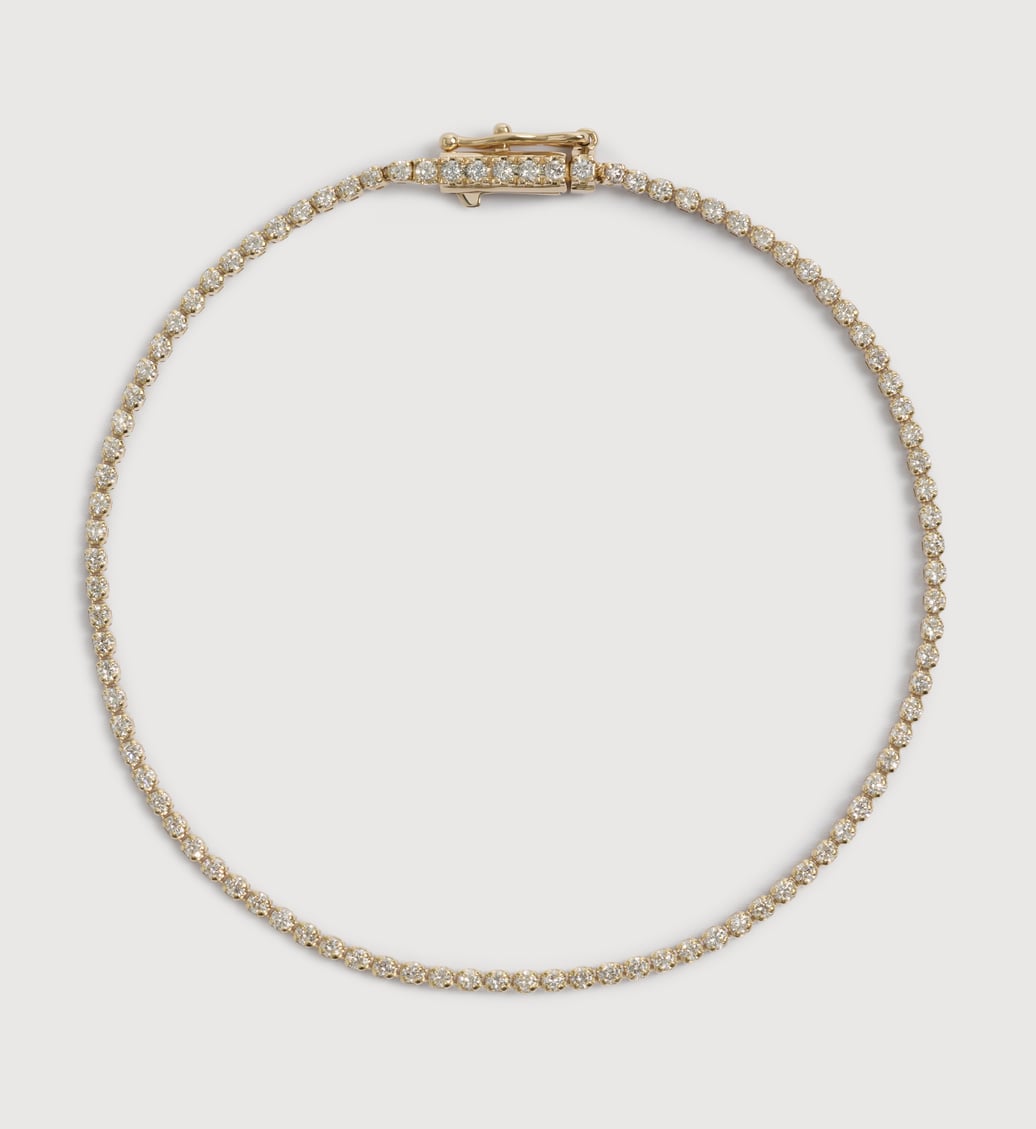 European Cut Lab Diamond 1.4mm Diamond Tennis Bracelet in 14k Solid Gold and Lab Grown Diamond ...