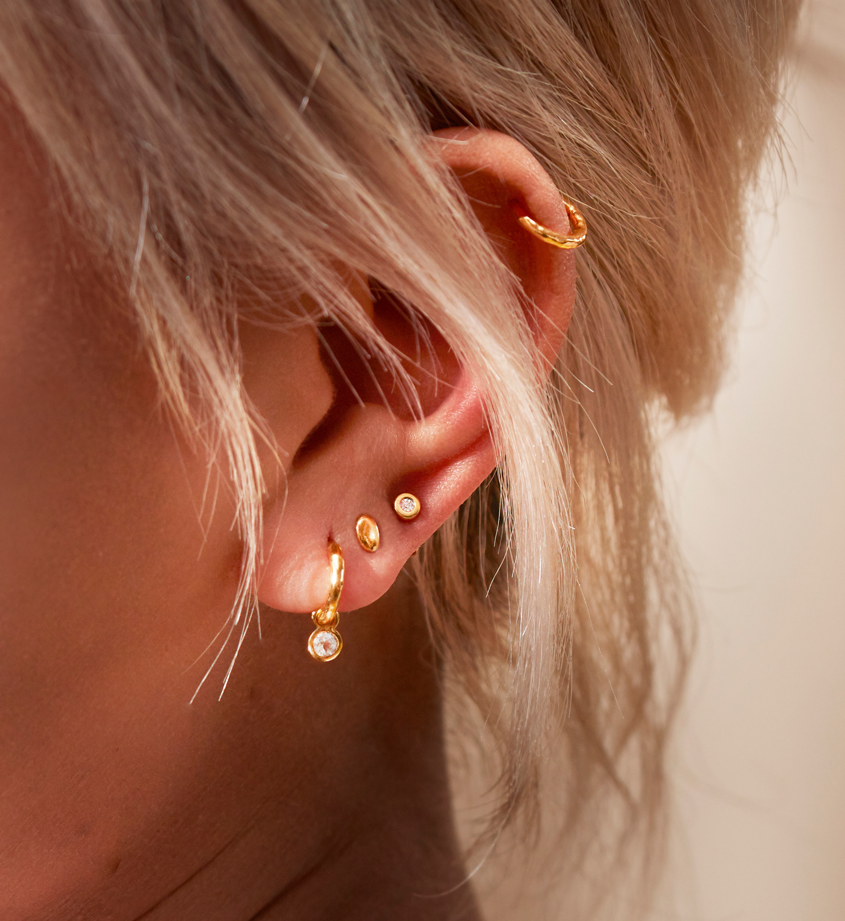 Linear Diamond Stud Earrings in 18ct Gold Vermeil on Sterling Silver