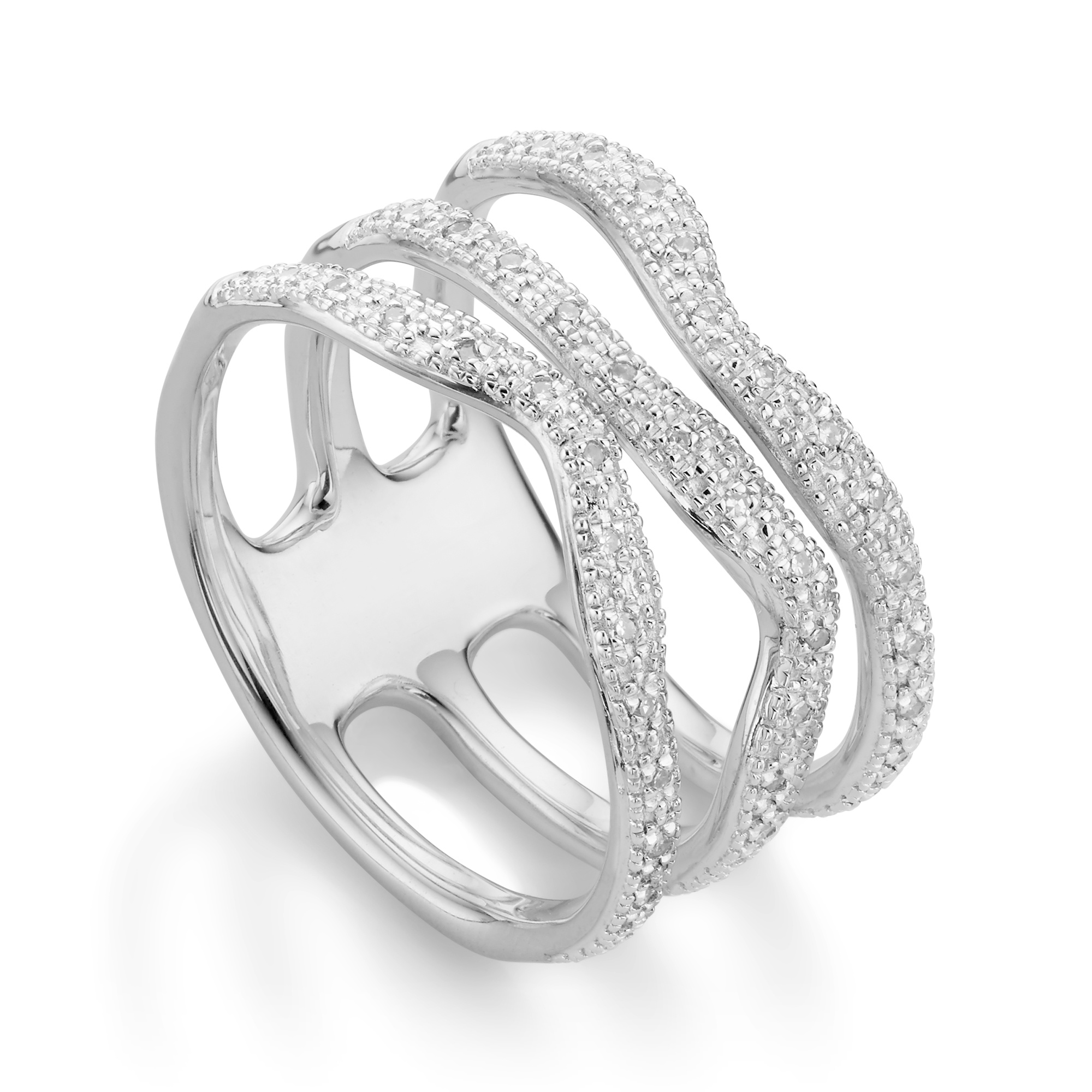 Riva Diamond Wave Triple Ring in Sterling Silver and Diamond