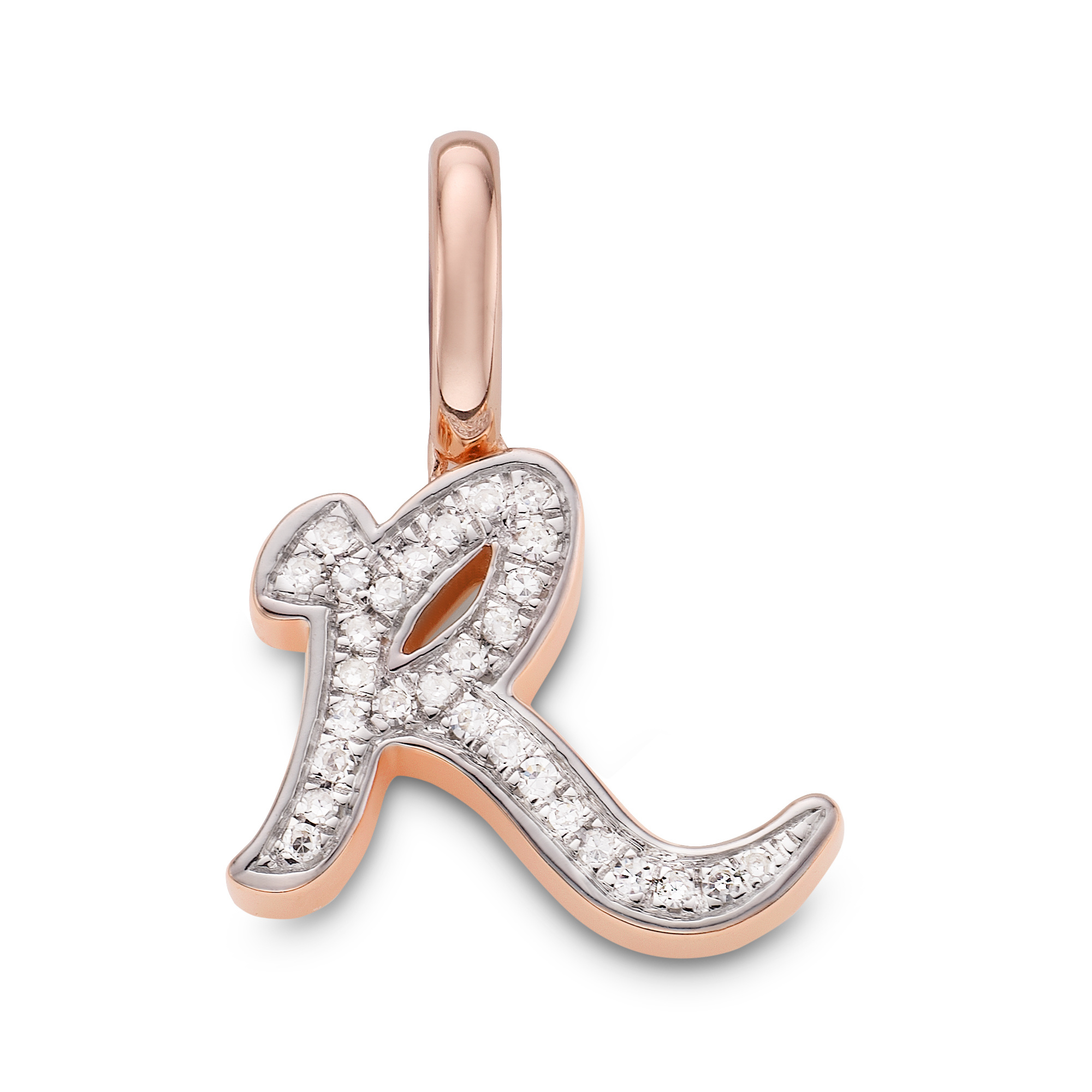 Alphabet R Diamond Pendant Charm in 18ct Rose Gold Vermeil on 