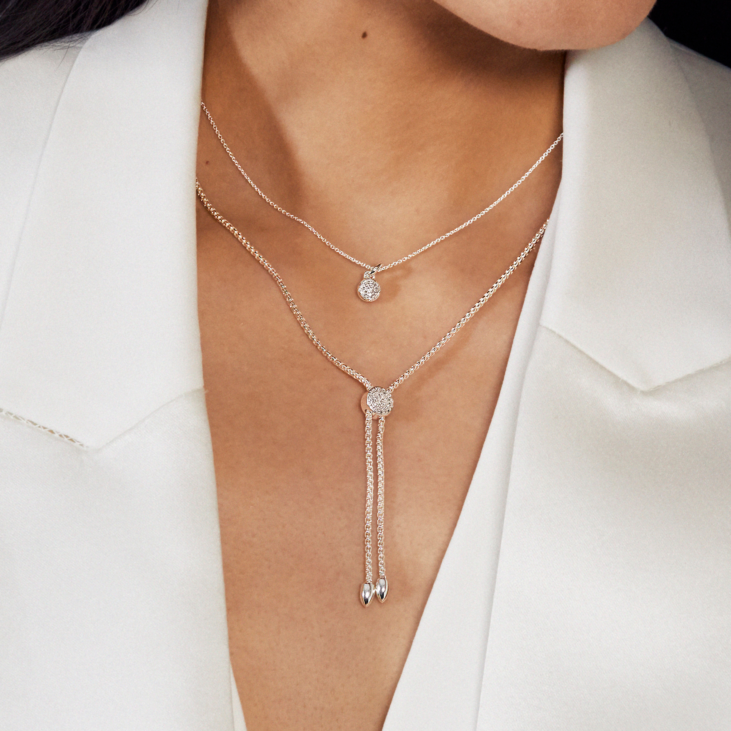 Fiji Button Lariat Diamond Necklace in Sterling Silver with Diamond