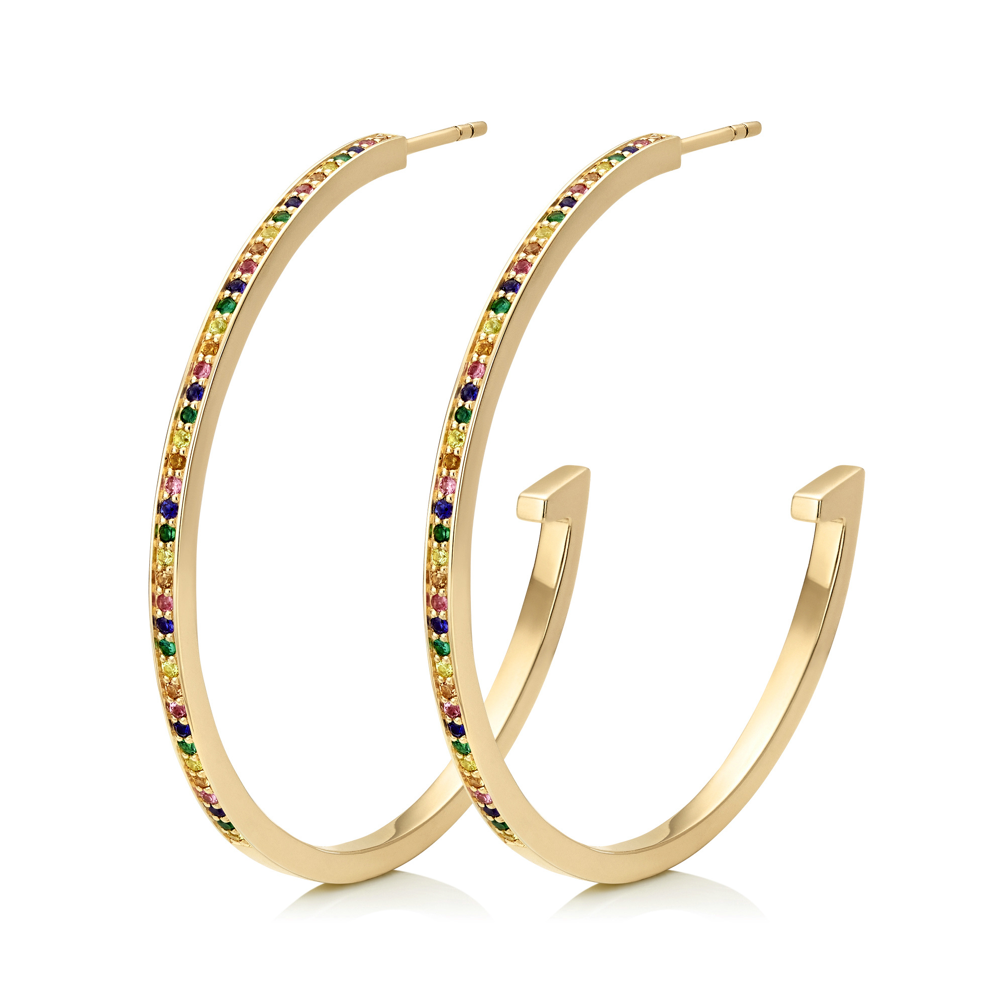Skinny Sapphire Large Hoop Earrings in 18k Gold Vermeil on