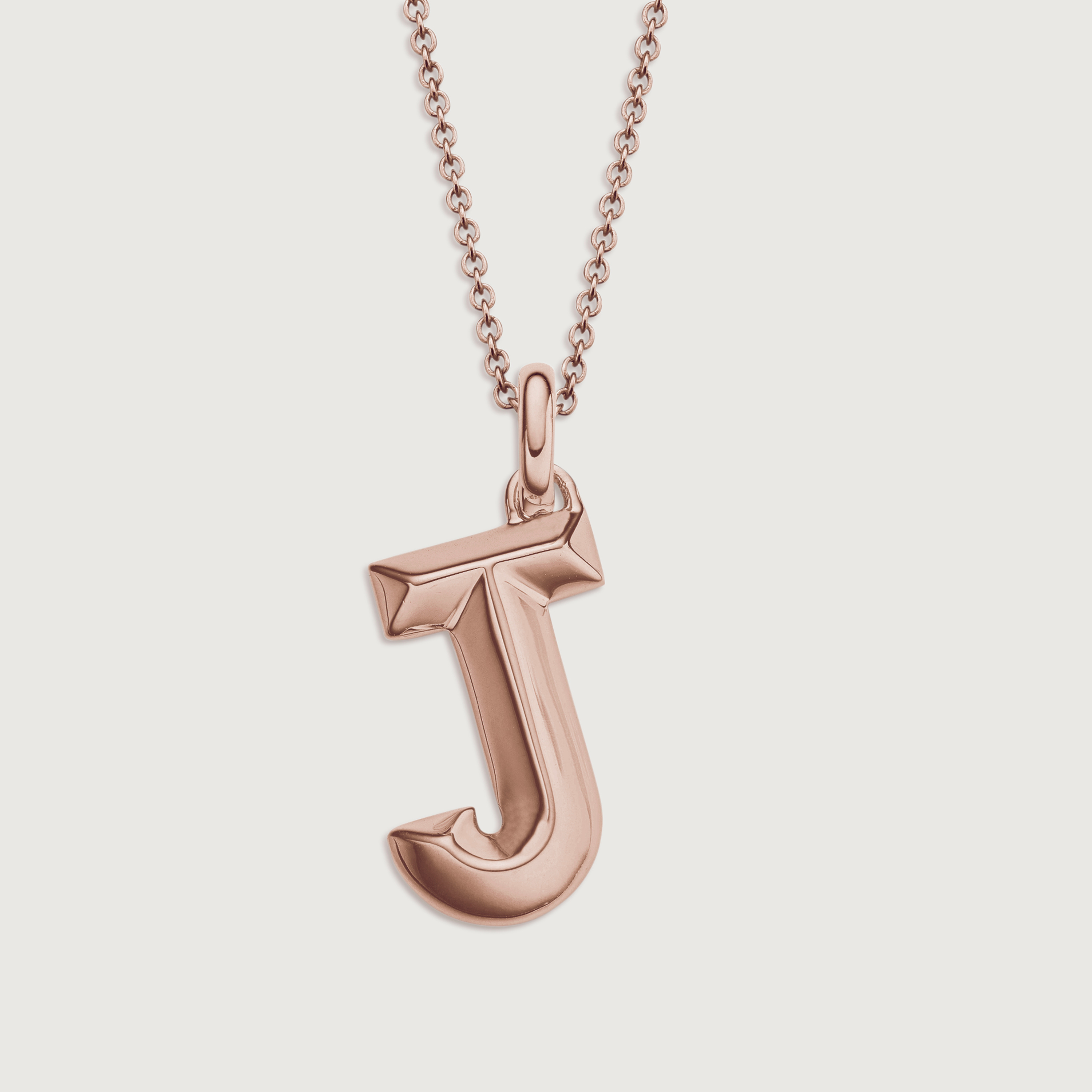 Alphabet J Pendant Charm in 18ct Rose 