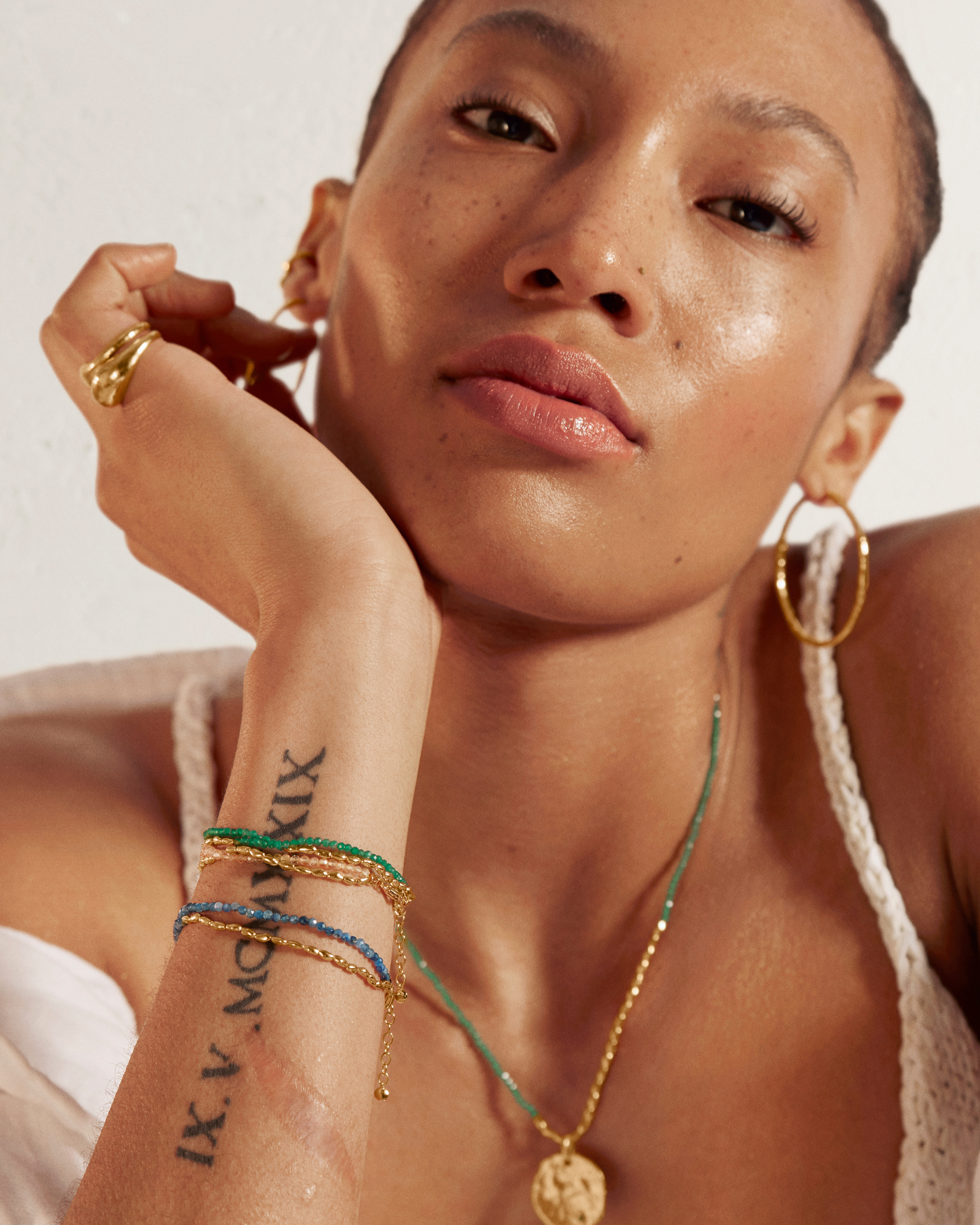 【MONICA VINADER】Mini Nugget グリーンオニキスブレスレット Siren Mini Nugget Cluster Bracelet in 18k Gold Vermeil on