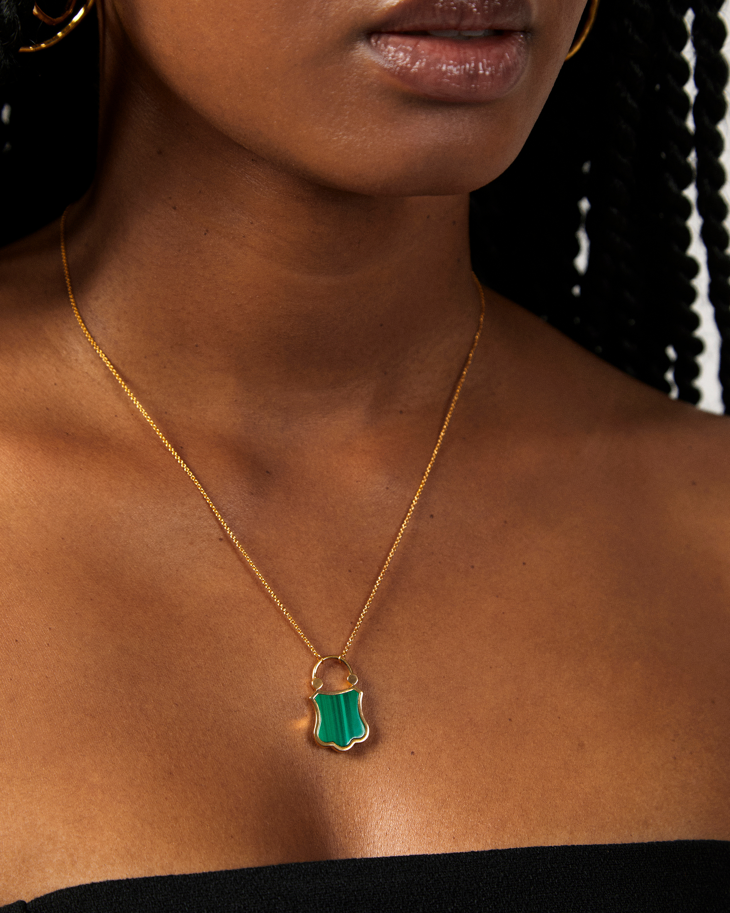 Shield Gemstone Padlock Fine Chain Necklace 41-46cm/16-18