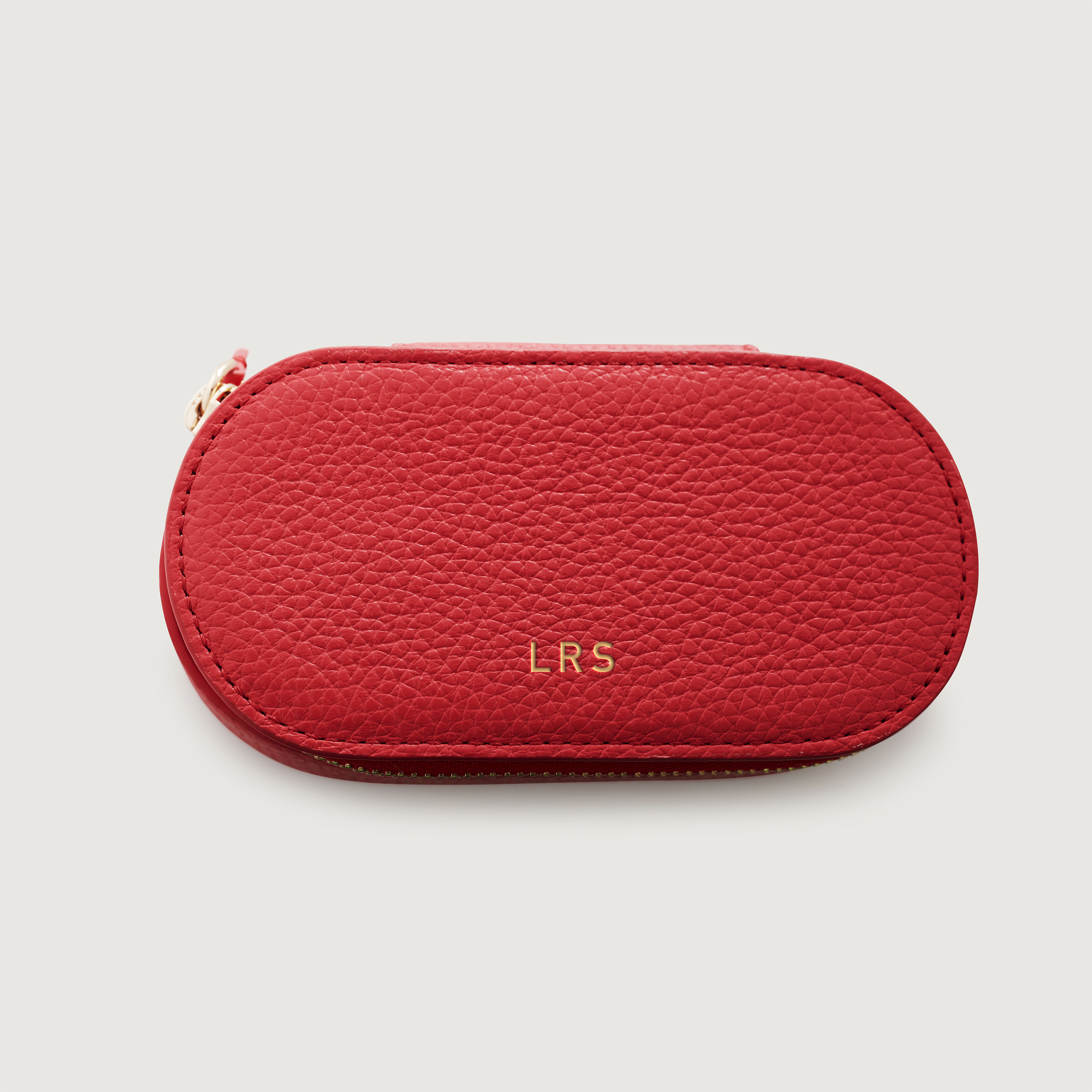 Leather Mini Oval Jewellery Box in Leather - Lipstick Red