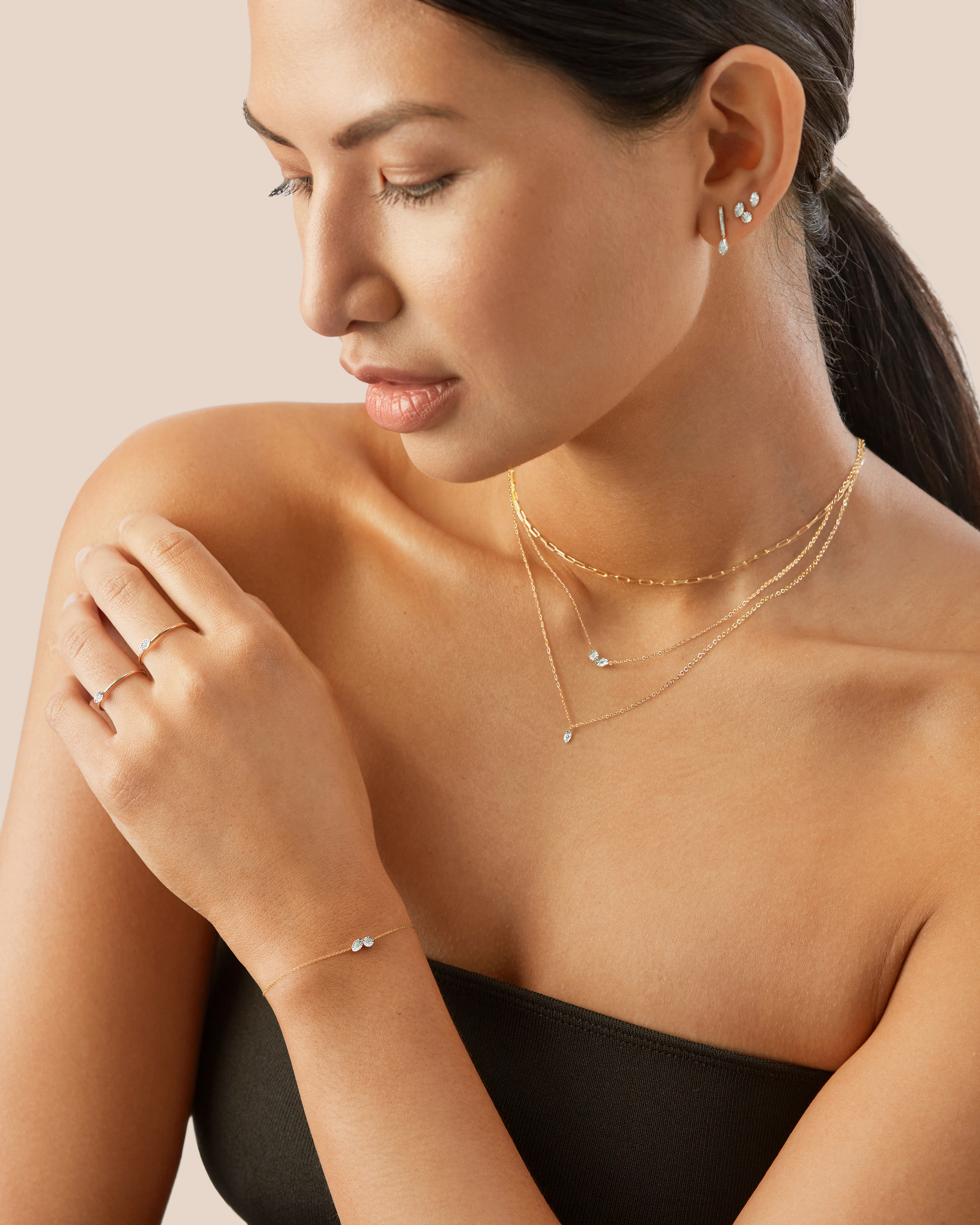 Diamond Duo Necklace Adjustable 41-46cm/ 16-18' in 14k Solid