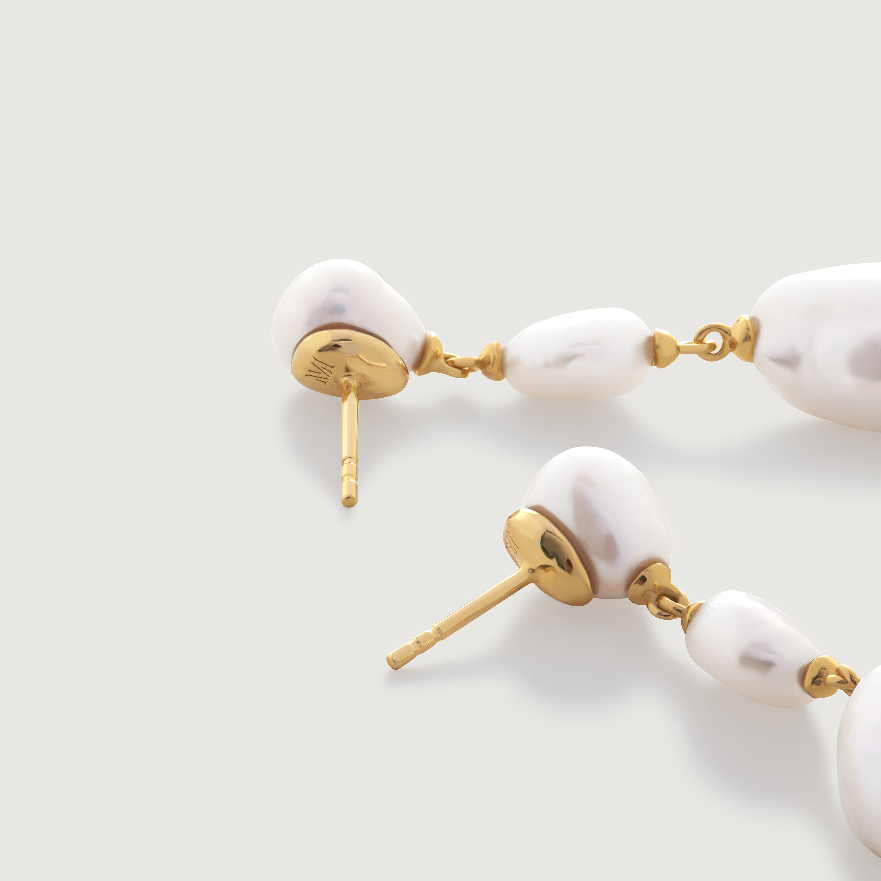 Nura Triple Drop Irregular Pearl Earrings in 18k Gold