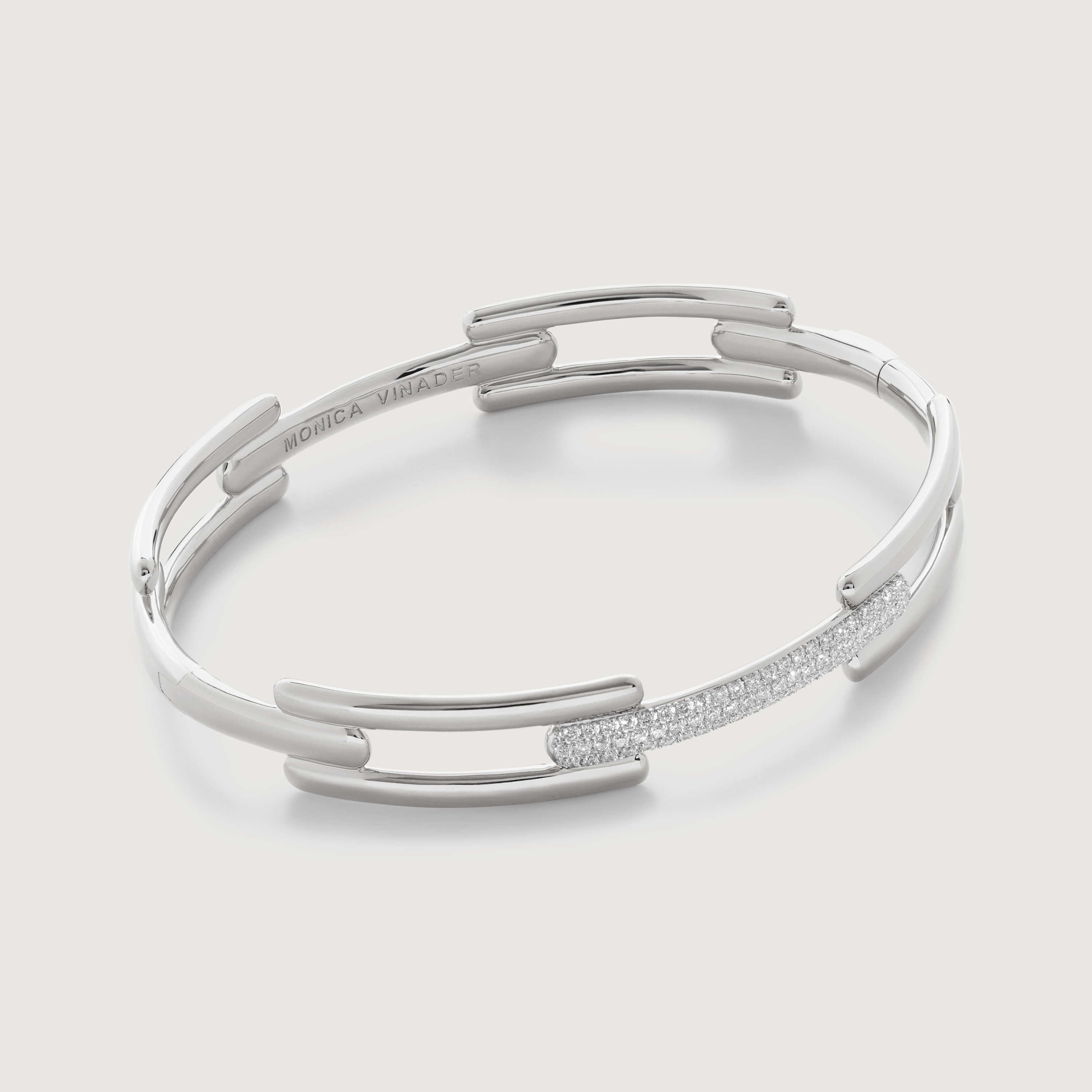 Signature Link Pavé Diamond Bangle in Sterling Silver and Lab