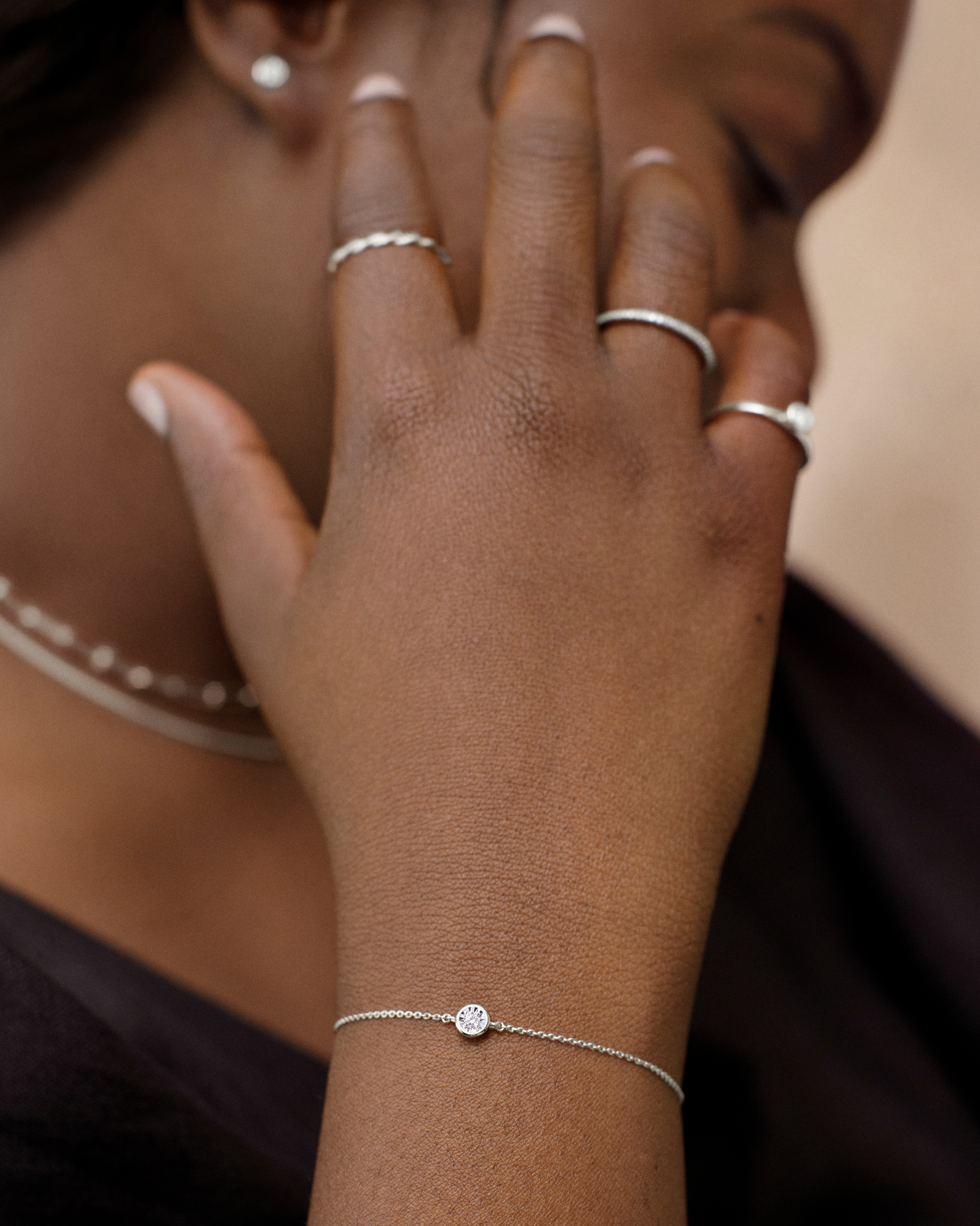 Lab Grown Diamond Solitaire Bracelet in Sterling Silver and Lab 
