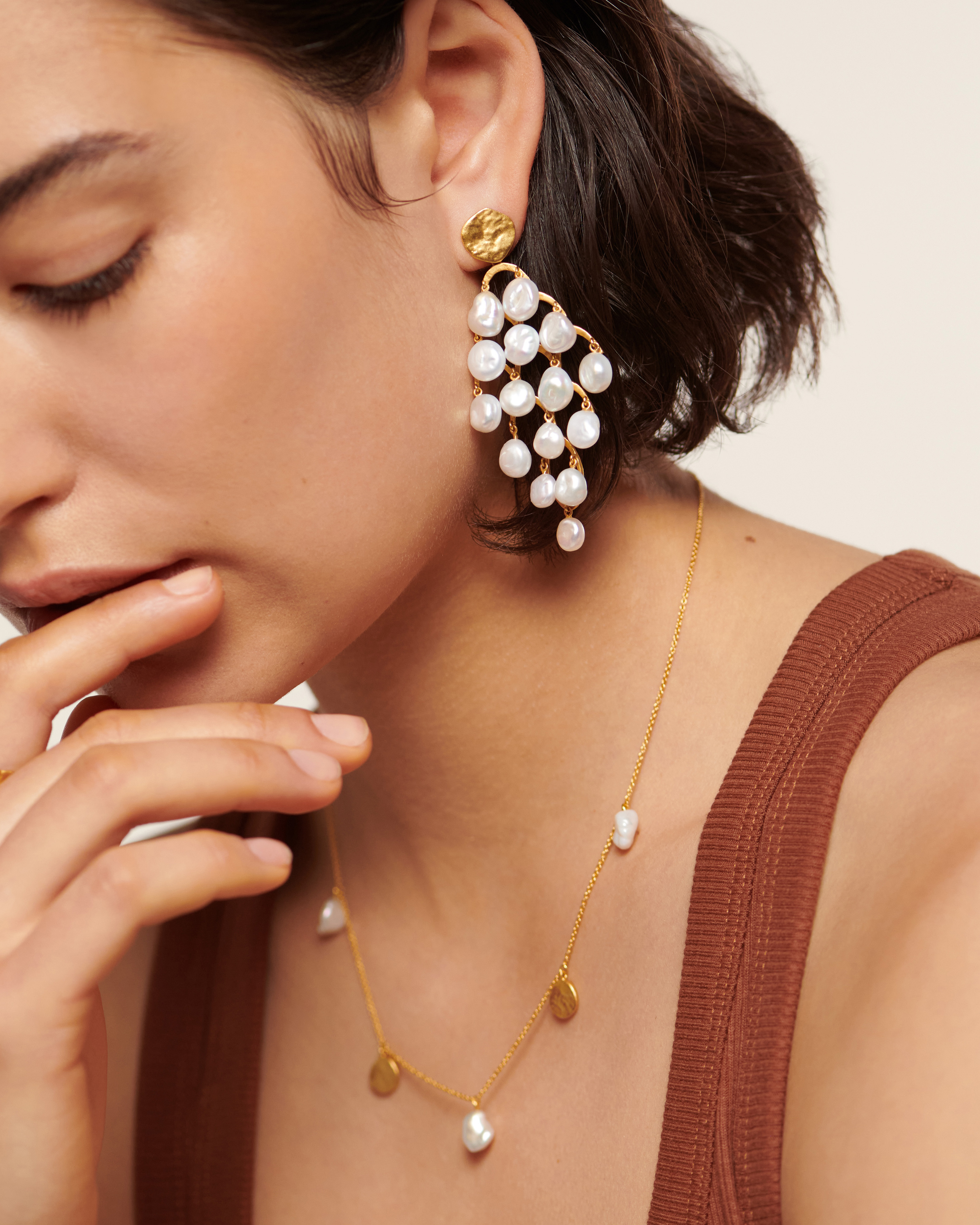 Capri Keshi Pearl Cocktail Earrings in 18k Gold Vermeil on Sterling Silver and Pearl Jewellery by Monica Vinader