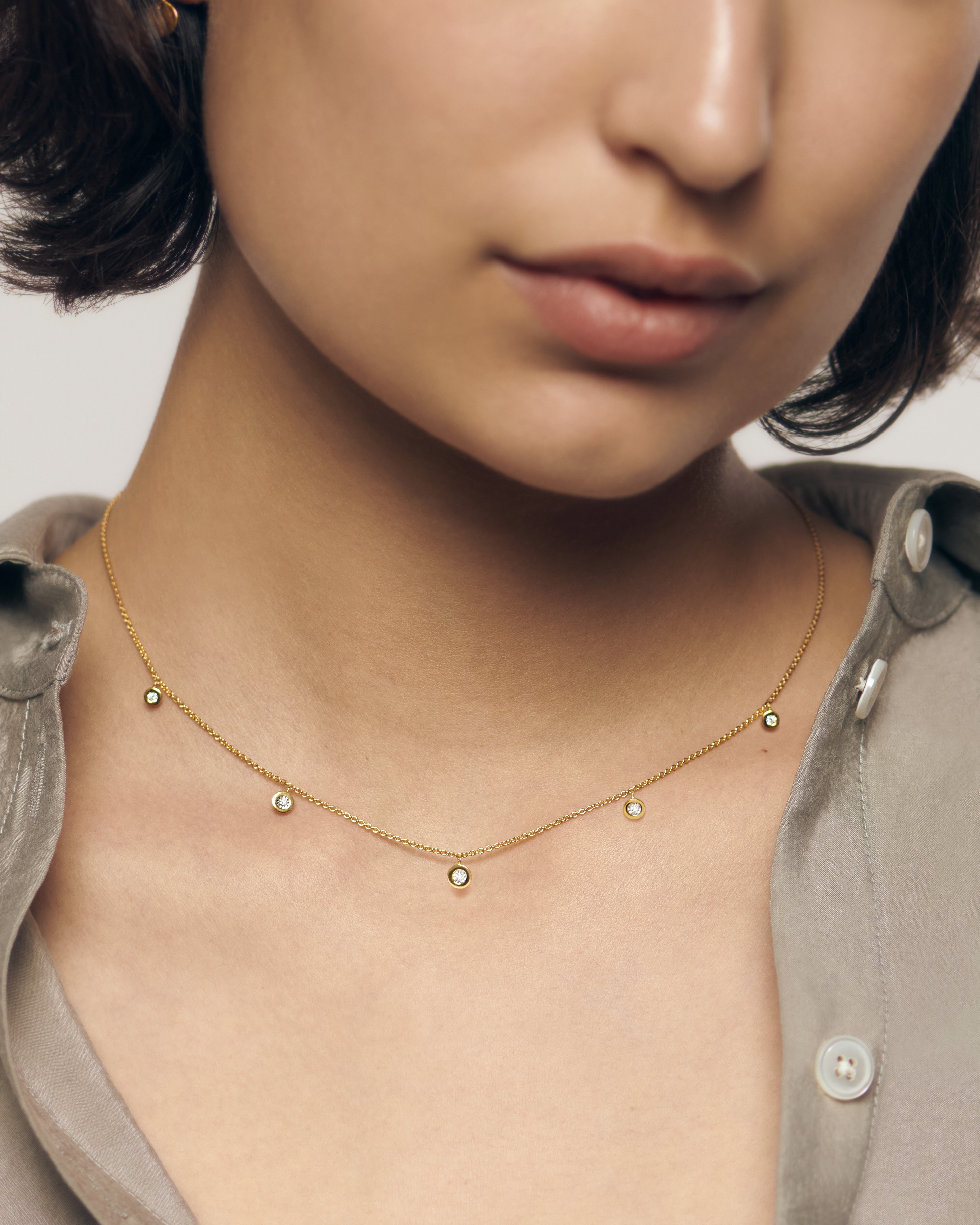 Diamond Station Chain Necklace in 18k Gold Vermeil on Sterling