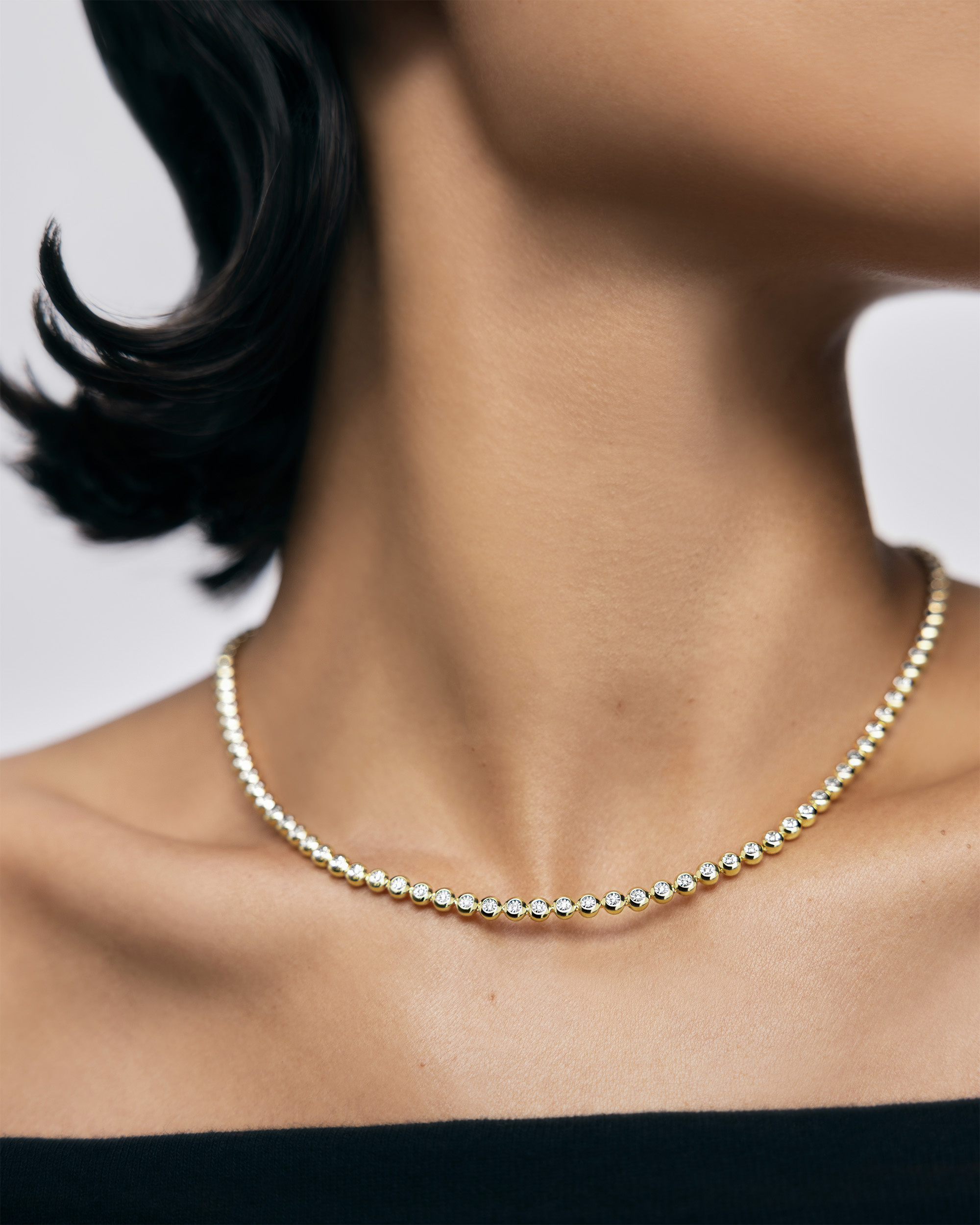 美品ANTIDOTEBUYERS CLUB Classic BallChain Round Diamond Tennis Necklace in 18k Gold Vermeil on