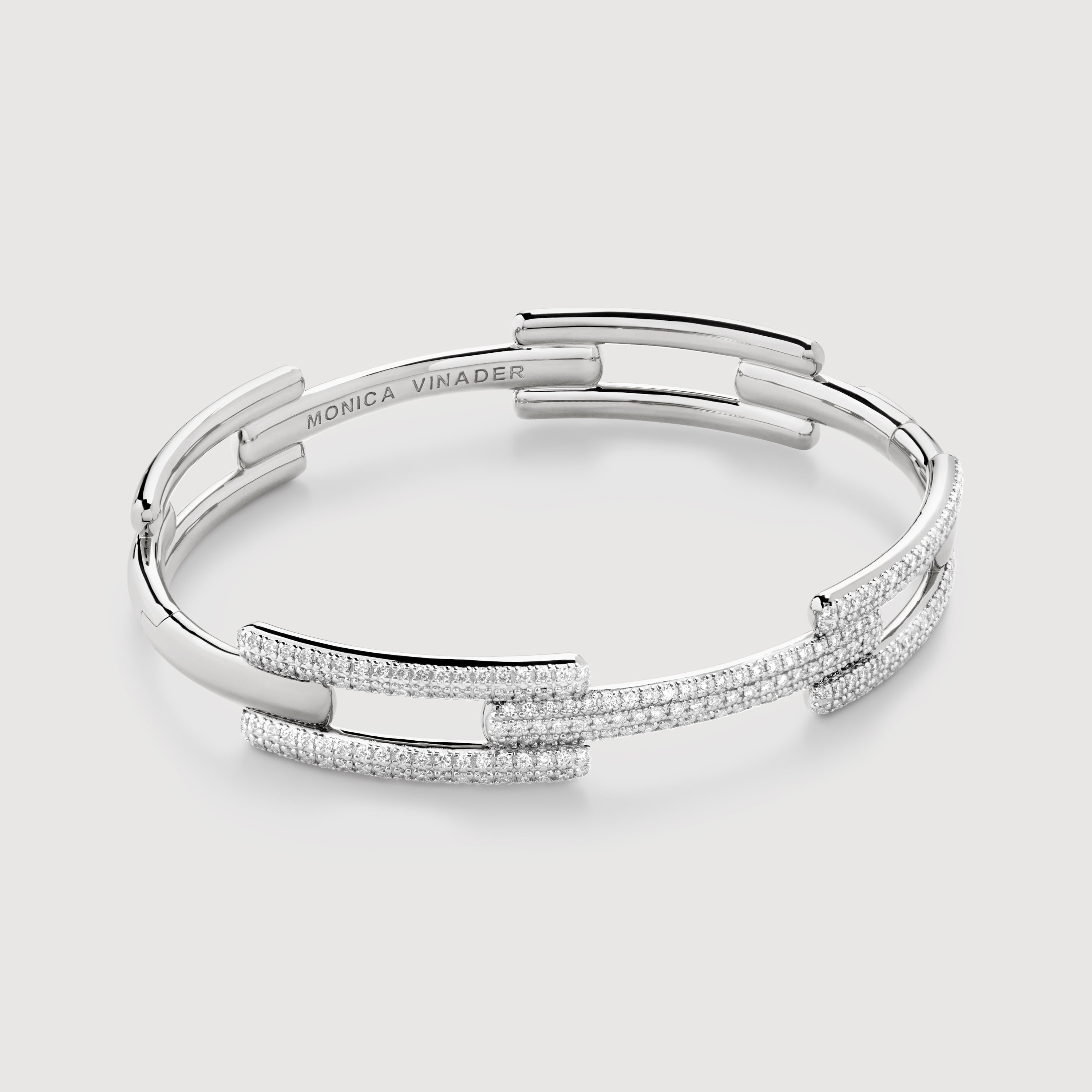 Signature Link Full Pavé Diamond Bangle in Sterling Silver and Lab