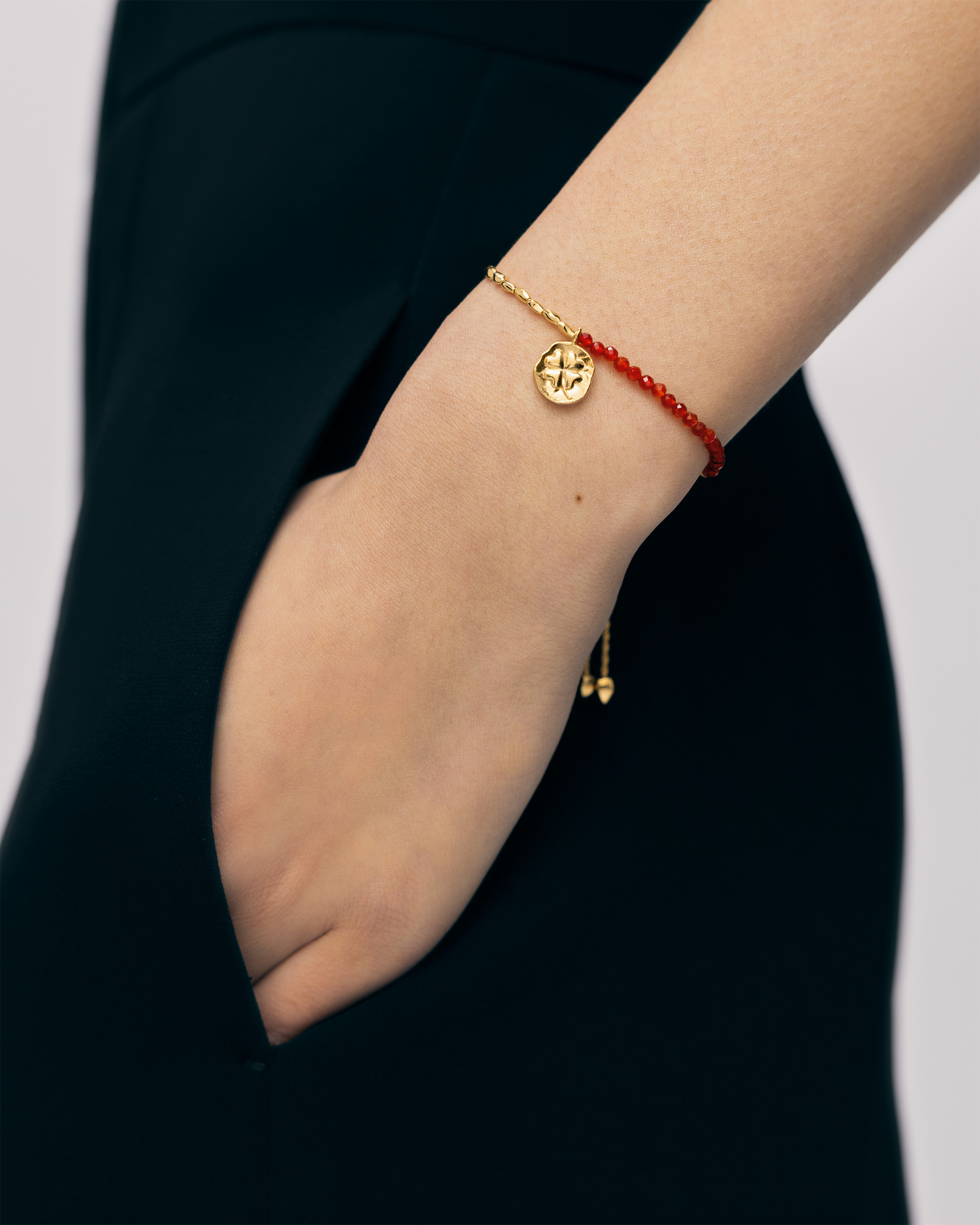 Lucky Mini Nugget Beaded Friendship Bracelet in 18k Gold Vermeil on Sterling Silver and Red Onyx Jewellery by Monica Vinader