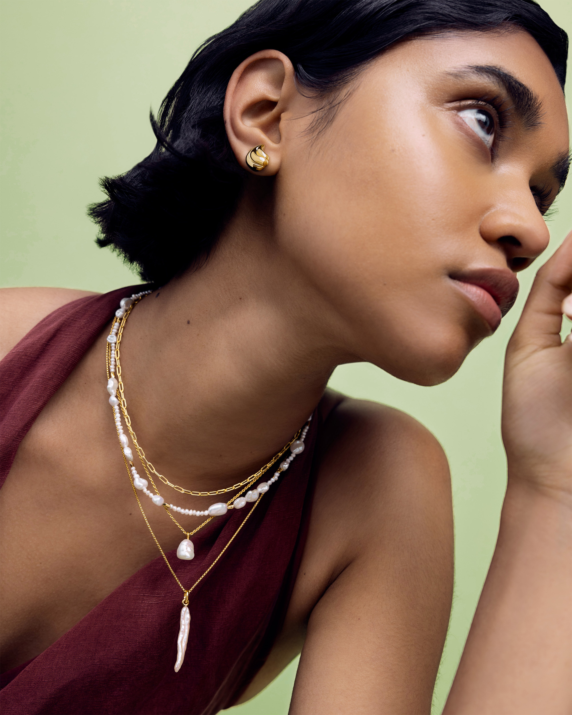 Nura Tiny Keshi Pearl Necklace Adjustable 42cm/16.5' in 18k Gold