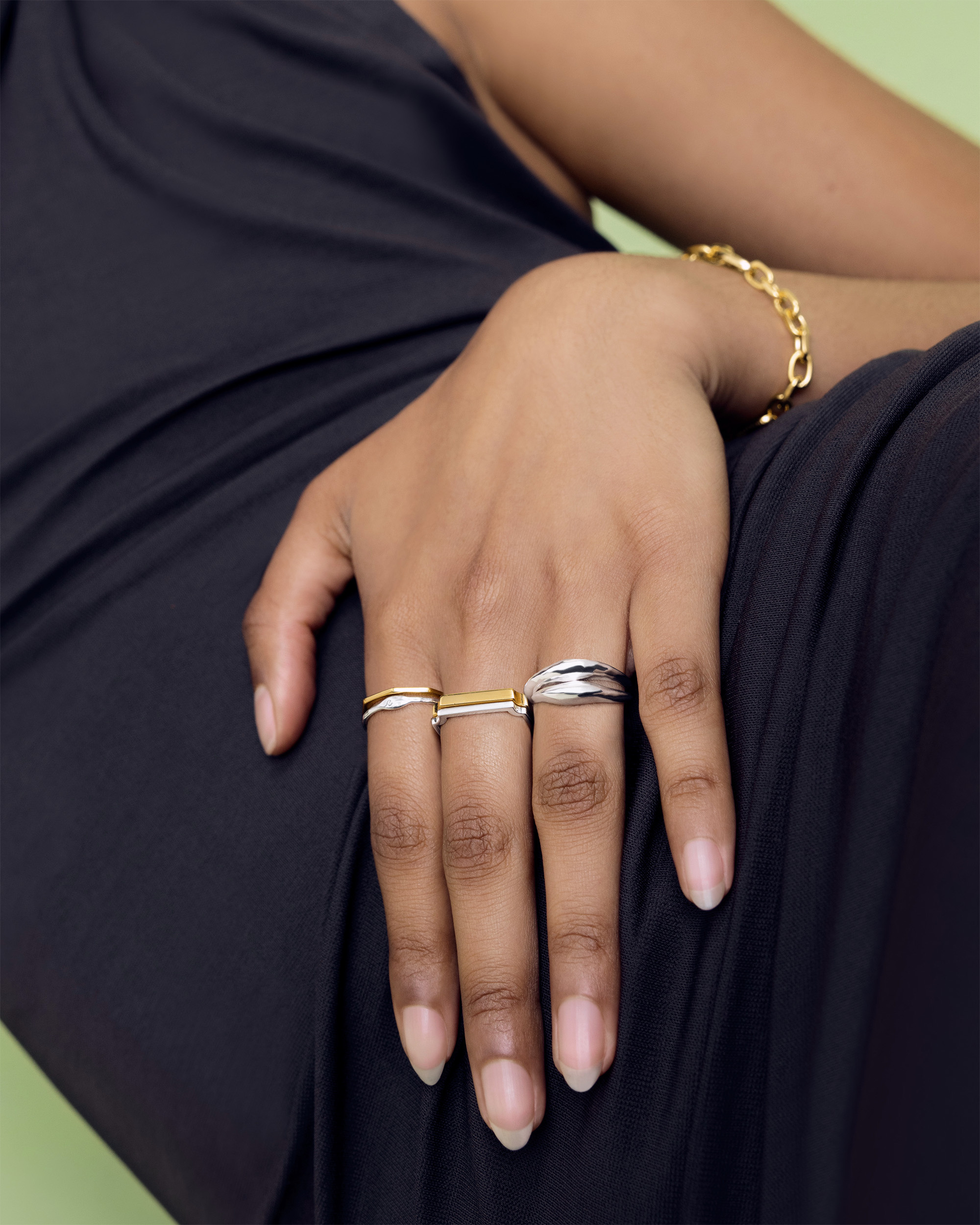 【HYERES LOR】24FW★ Subni Silver (C) Twist Slim Ring Suzy Levian 14K Yellow Gold 1/2 cttw Diamond Eternity Half