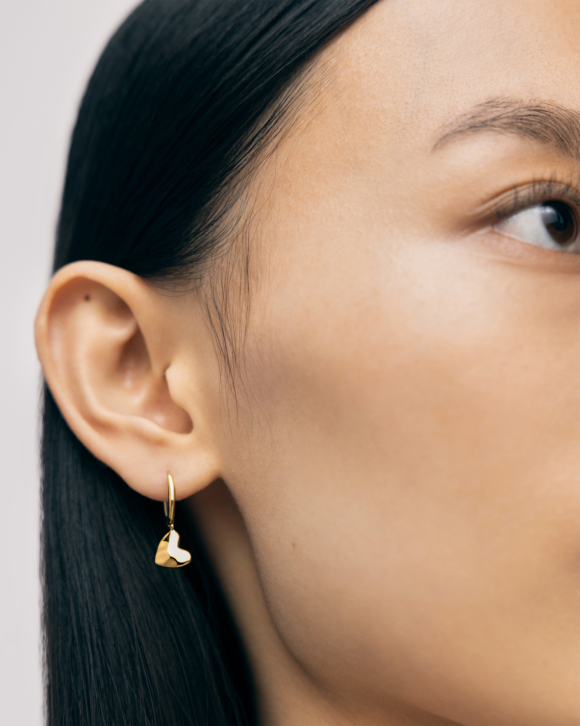 Heart Drop Huggie Earrings in 18k Gold Vermeil on Sterling Silver