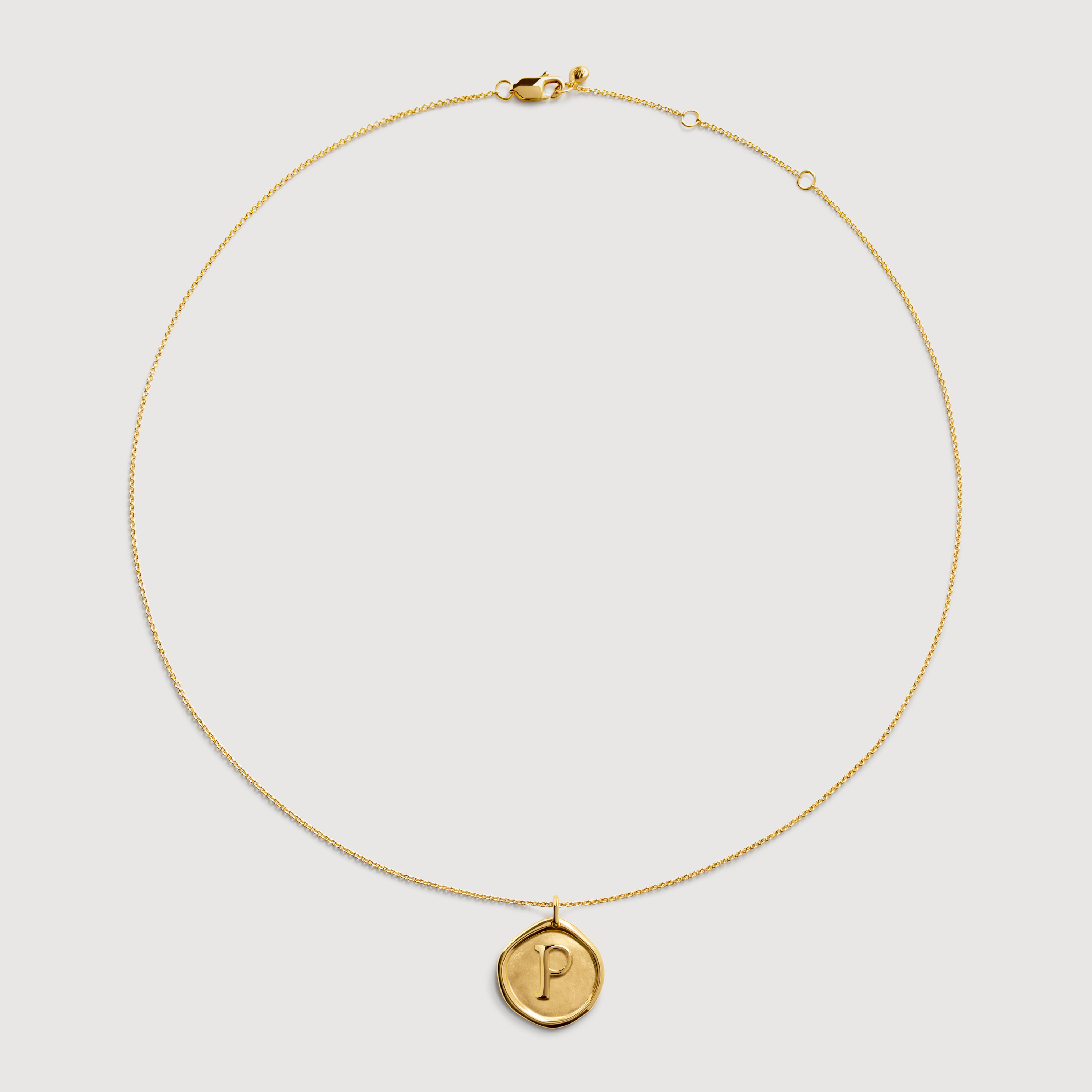 Initial Stamp P Necklace Adjustable 41-46cm/16-18' in 18k Gold