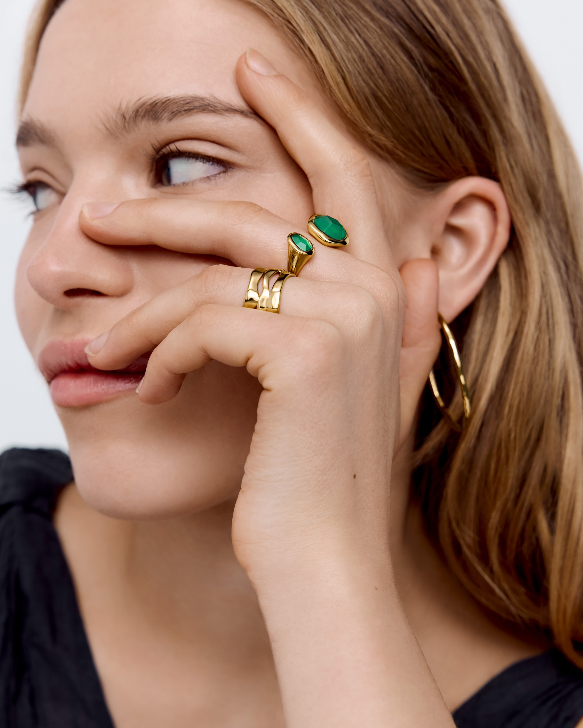 Odyssey Open Ring in 18k Gold Vermeil on Sterling Silver and Green