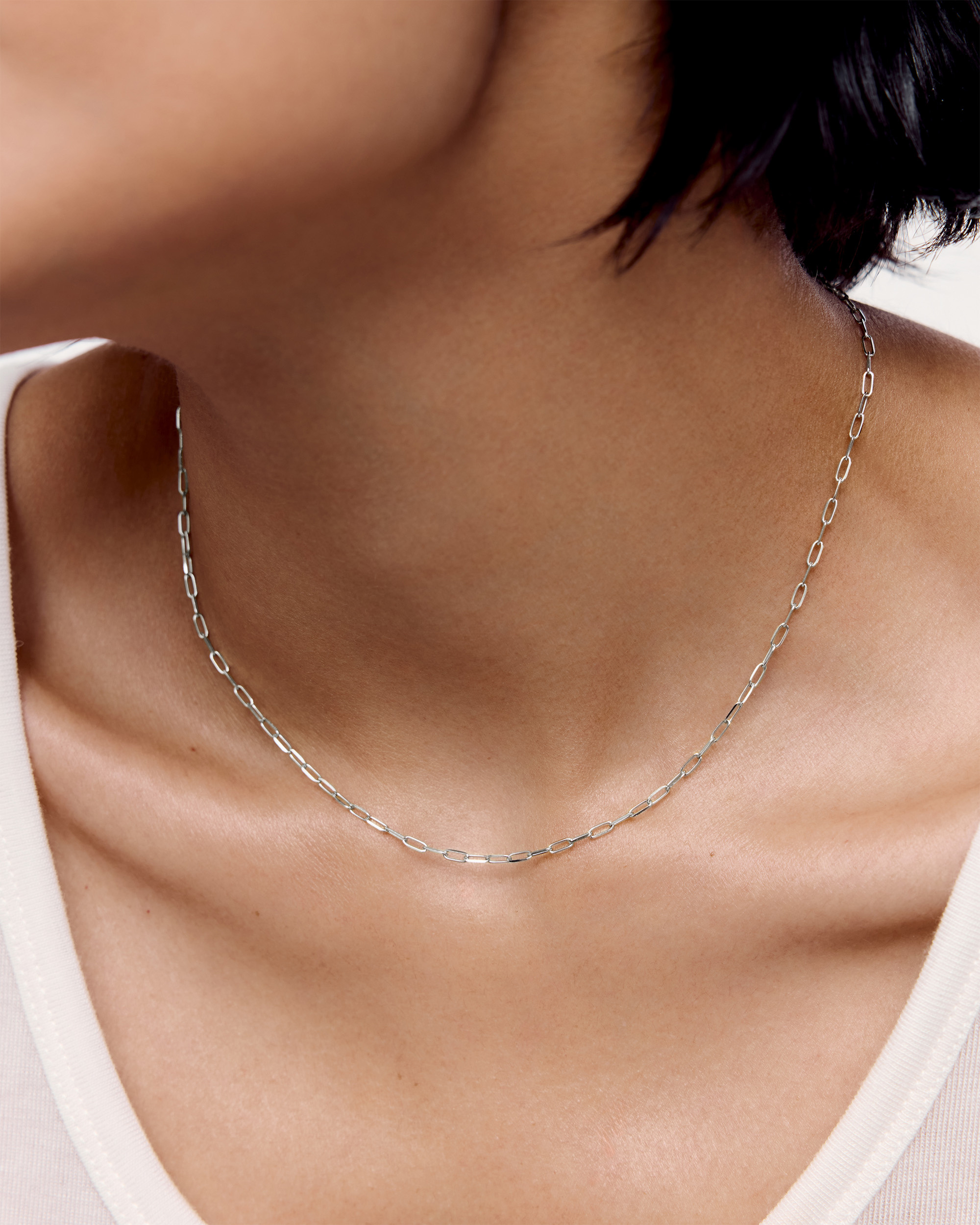 Mini Paperclip Choker Chain Necklace 16' in 14k Solid White Gold