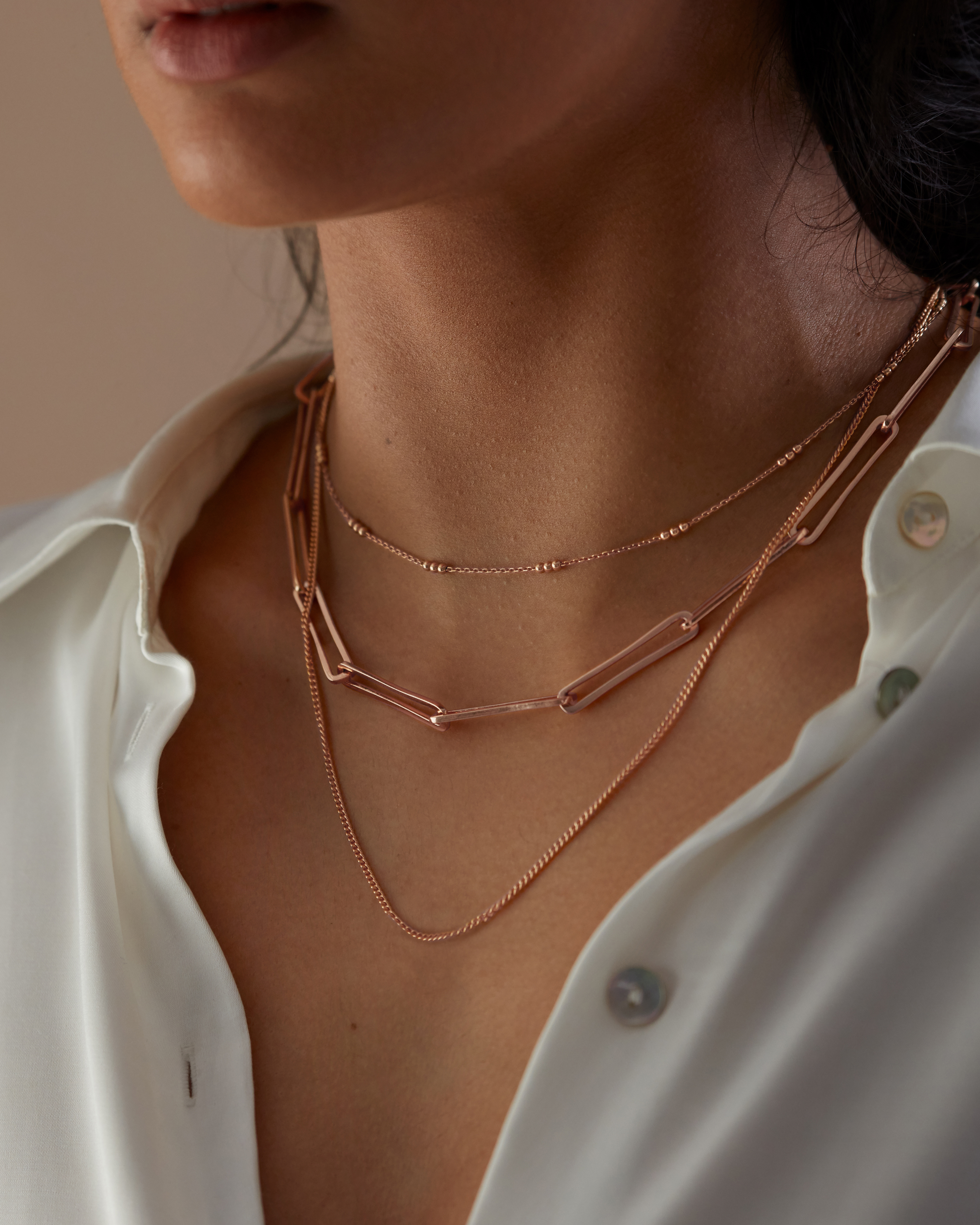 Triple Beaded Chain Necklace 14-16
