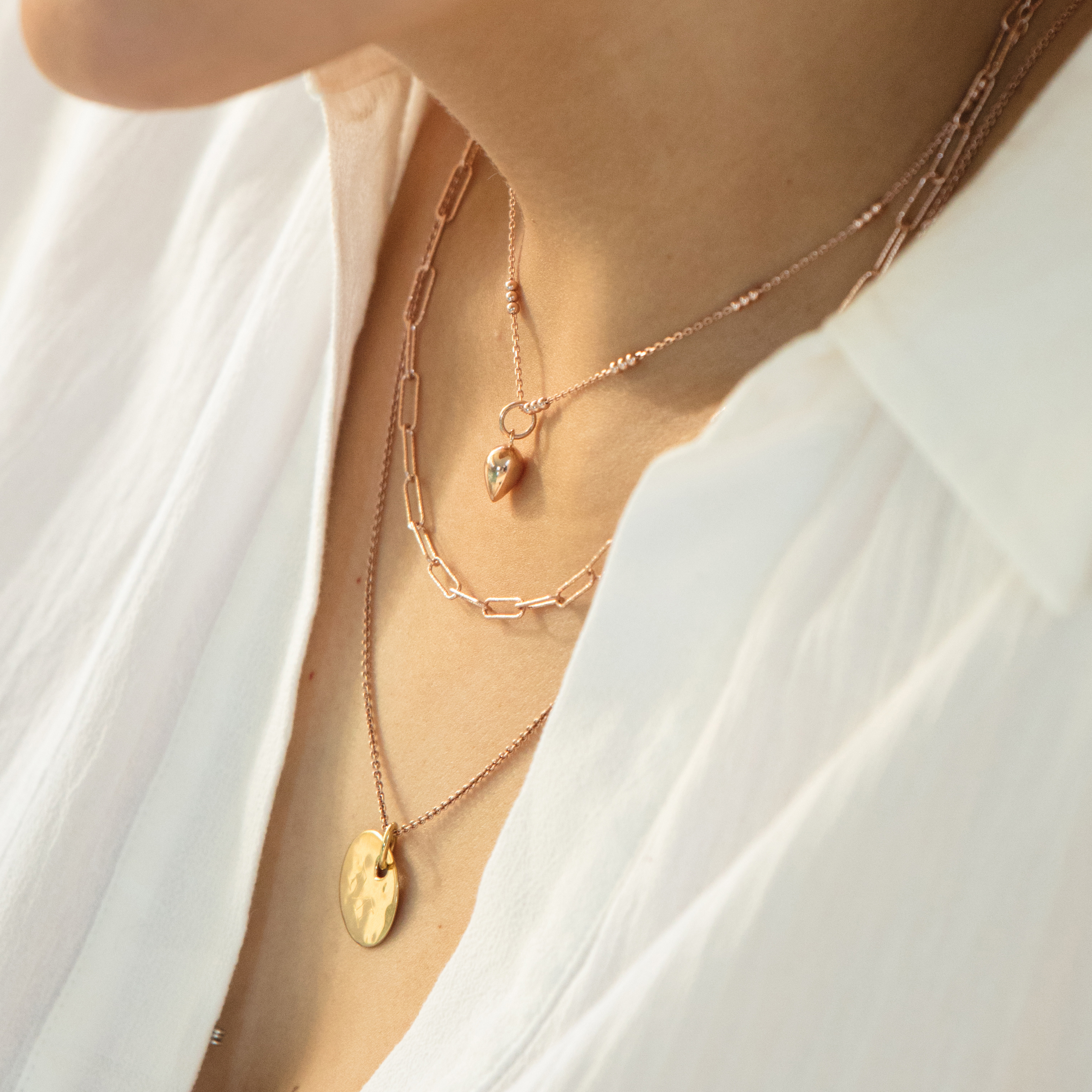 Triple Beaded Chain Necklace 14-16
