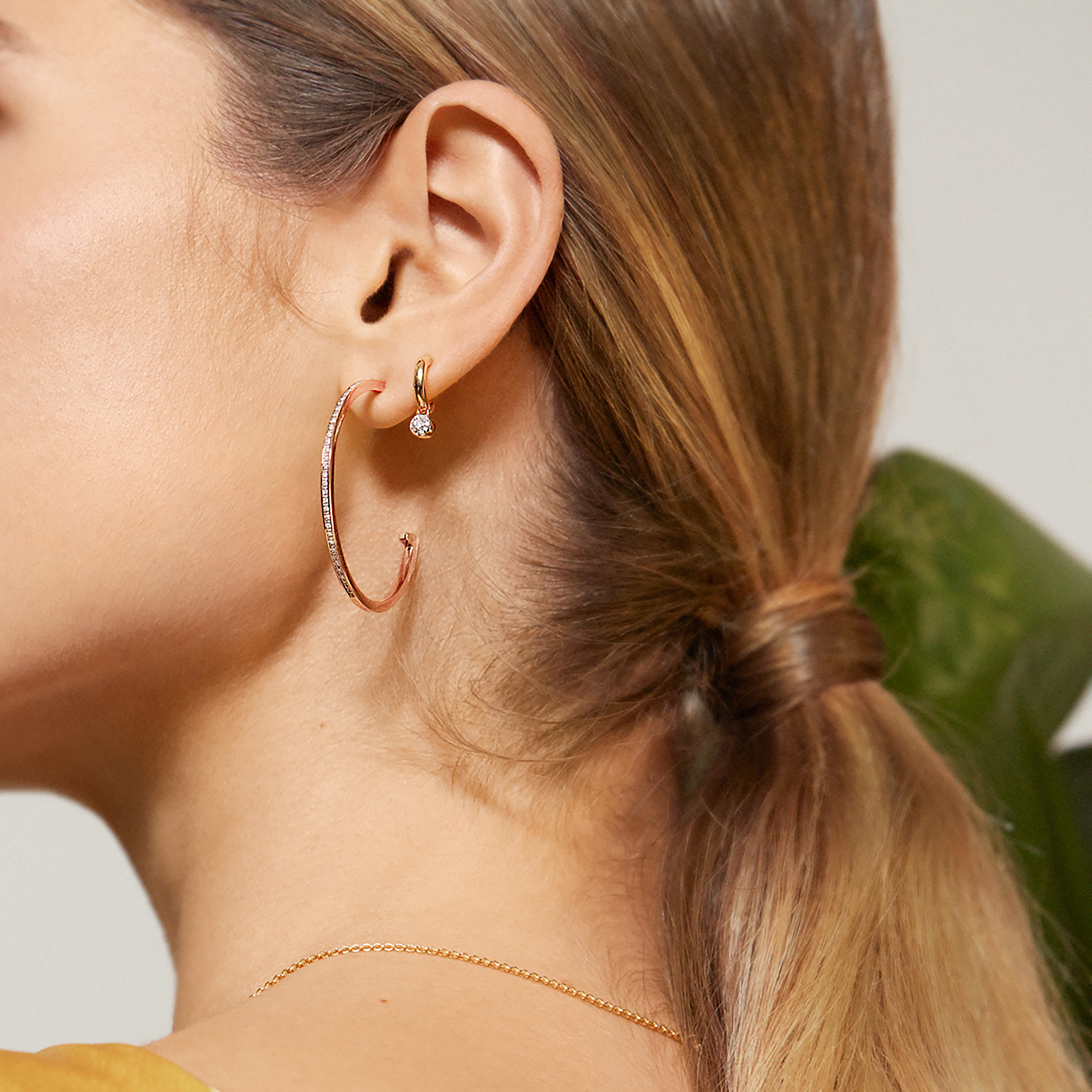 Skinny Sapphire Large Hoop Earrings in 18k Gold Vermeil on