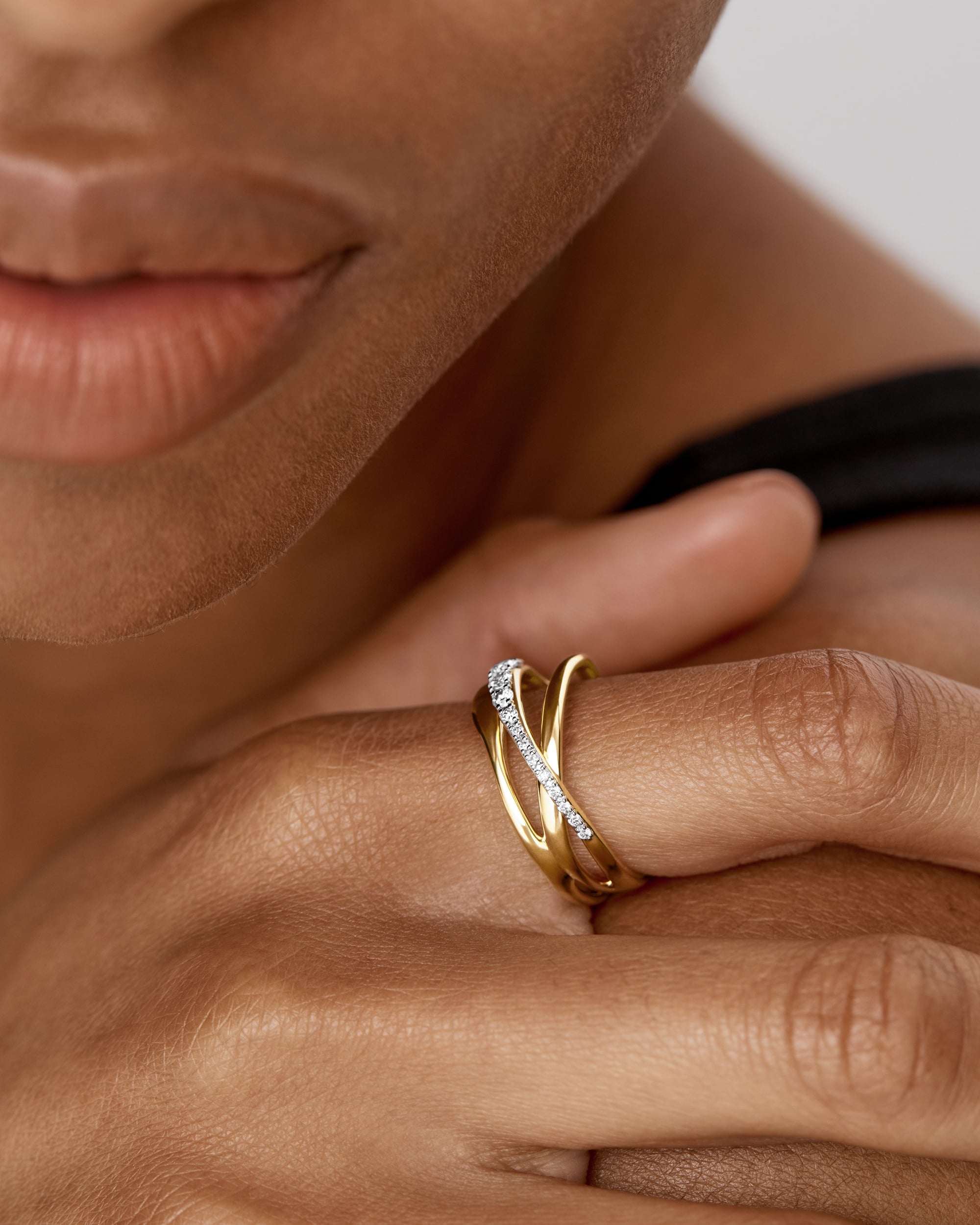 Nura Pavé Diamond Crossover Ring in 18k Gold Vermeil on Sterling