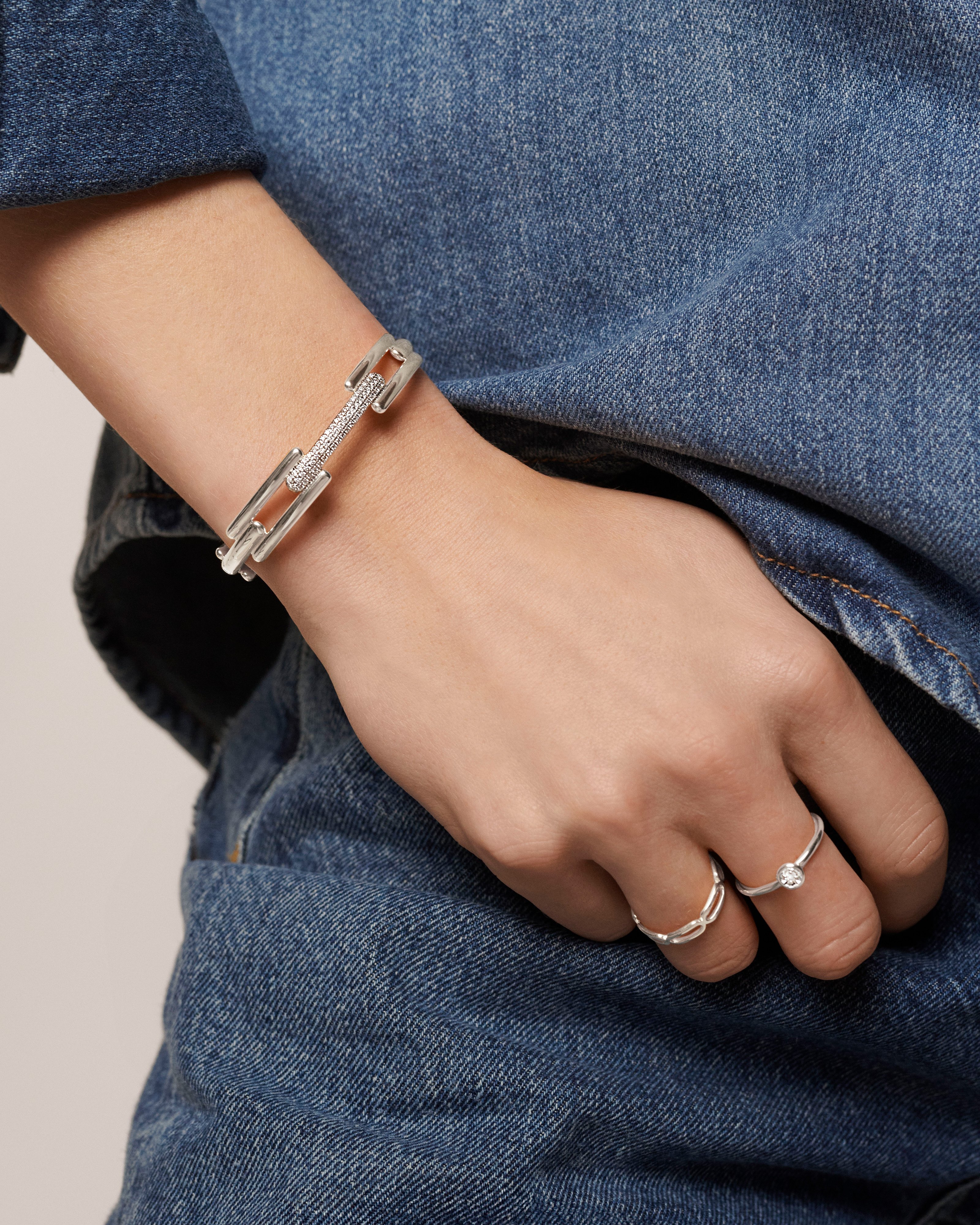 Signature Link Diamond Bangle in Sterling Silver and Lab Grown 