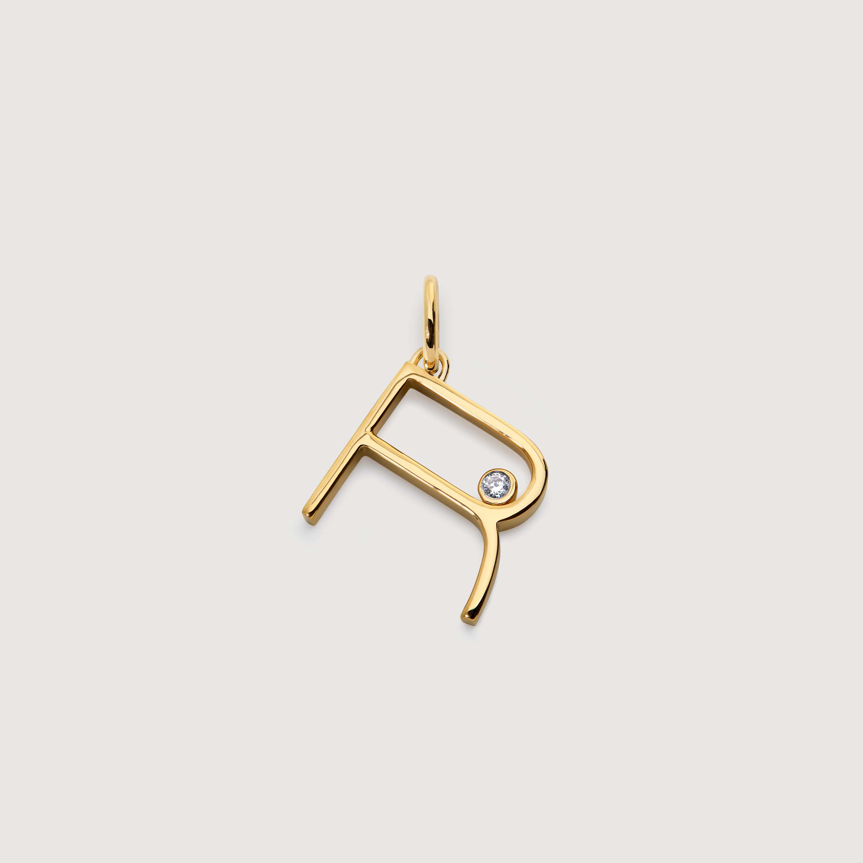 Rammer.ひな祭り.silver. gold.ゴールド18K Solitaire Diamond Initial R Pendant in 18k Gold Vermeil on