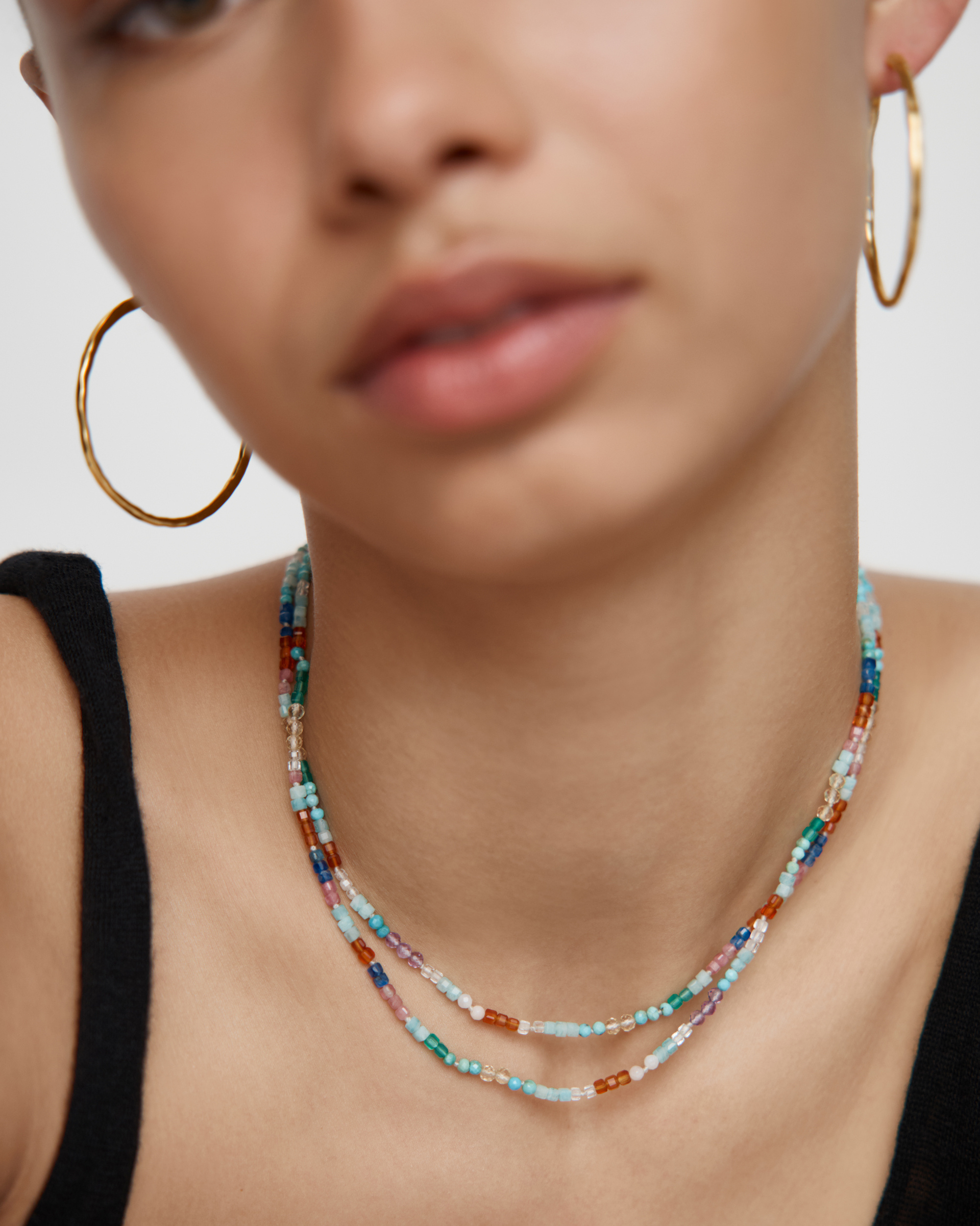 Freedom Mini Multi Gemstone Beaded Necklace in 18k Gold Vermeil on