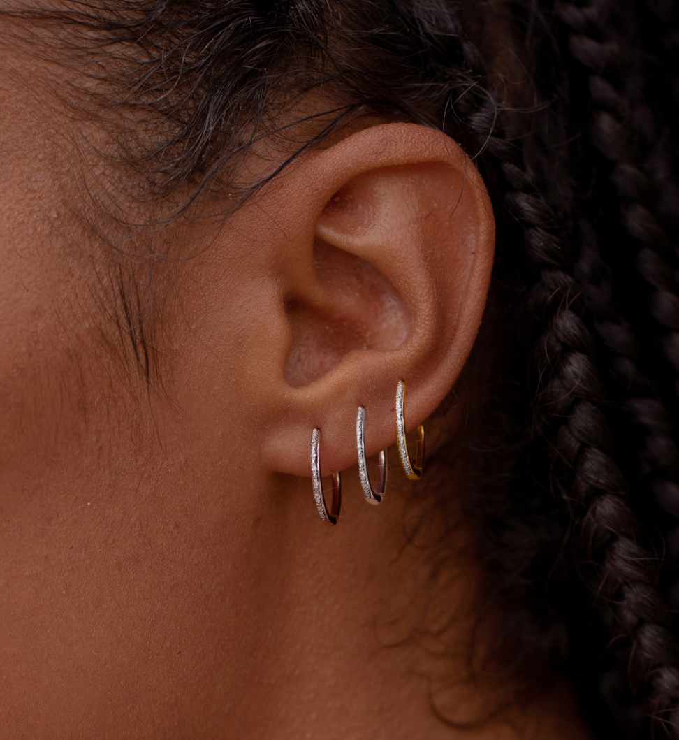 Riva Wave Medium Hoop Diamond Earrings in Sterling Silver with Diamond