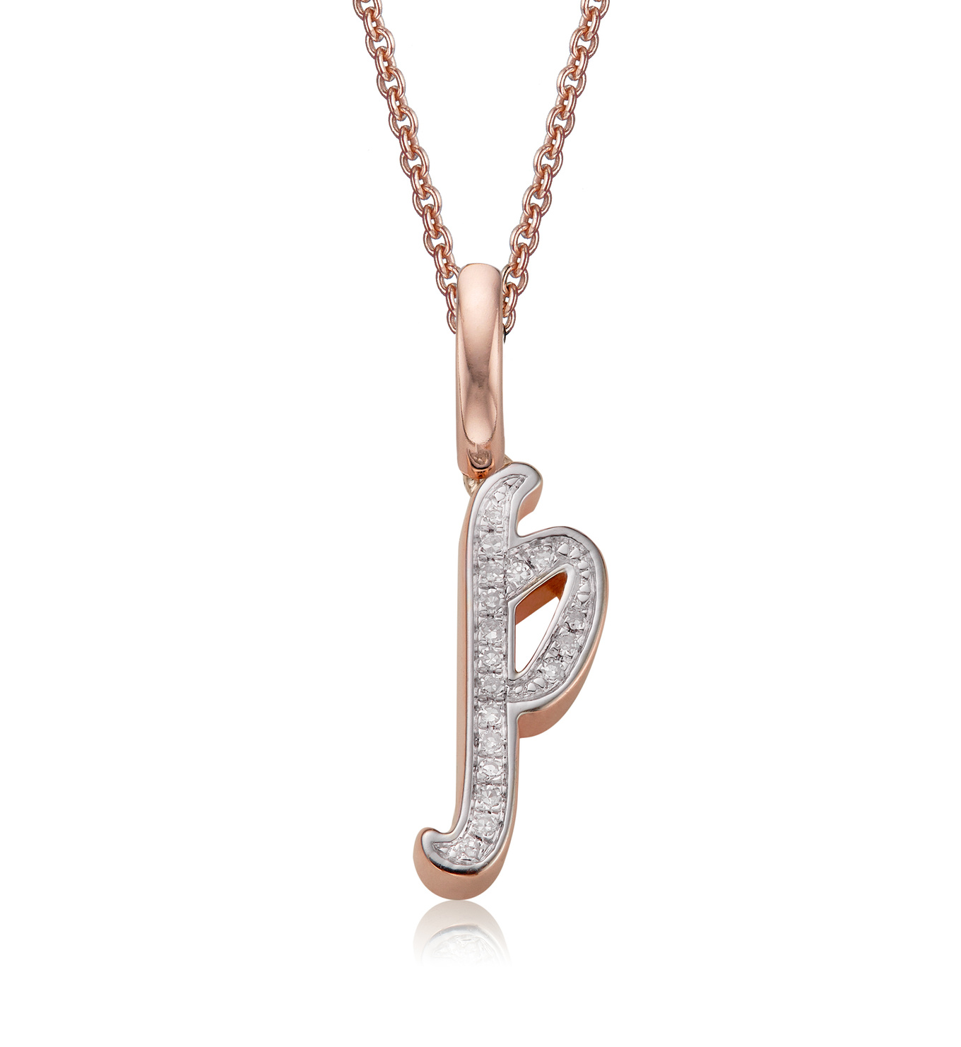 Alphabet P Diamond Pendant Charm in 18ct Rose Gold Vermeil on Sterling