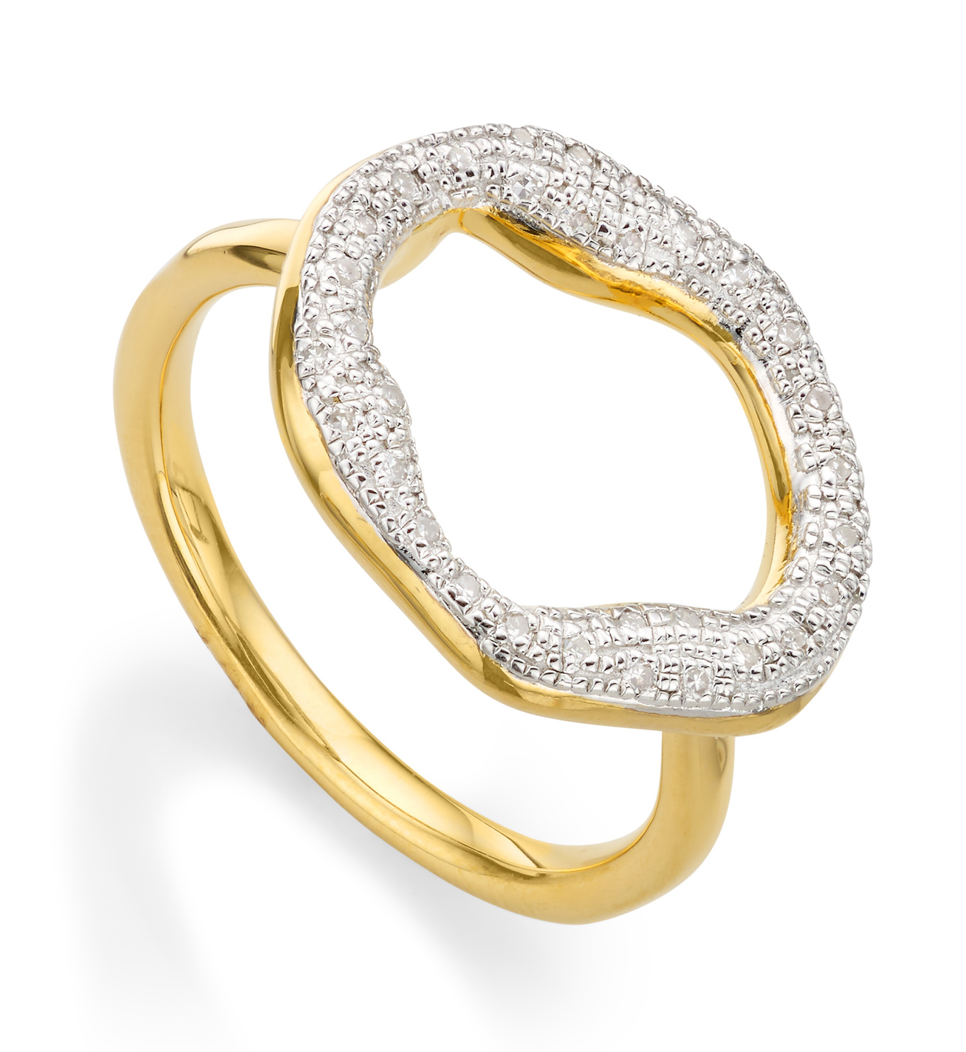 Bague Stacking Monica Vinader Riva Mini Circle - Or Vermeil 18k Et Diamant