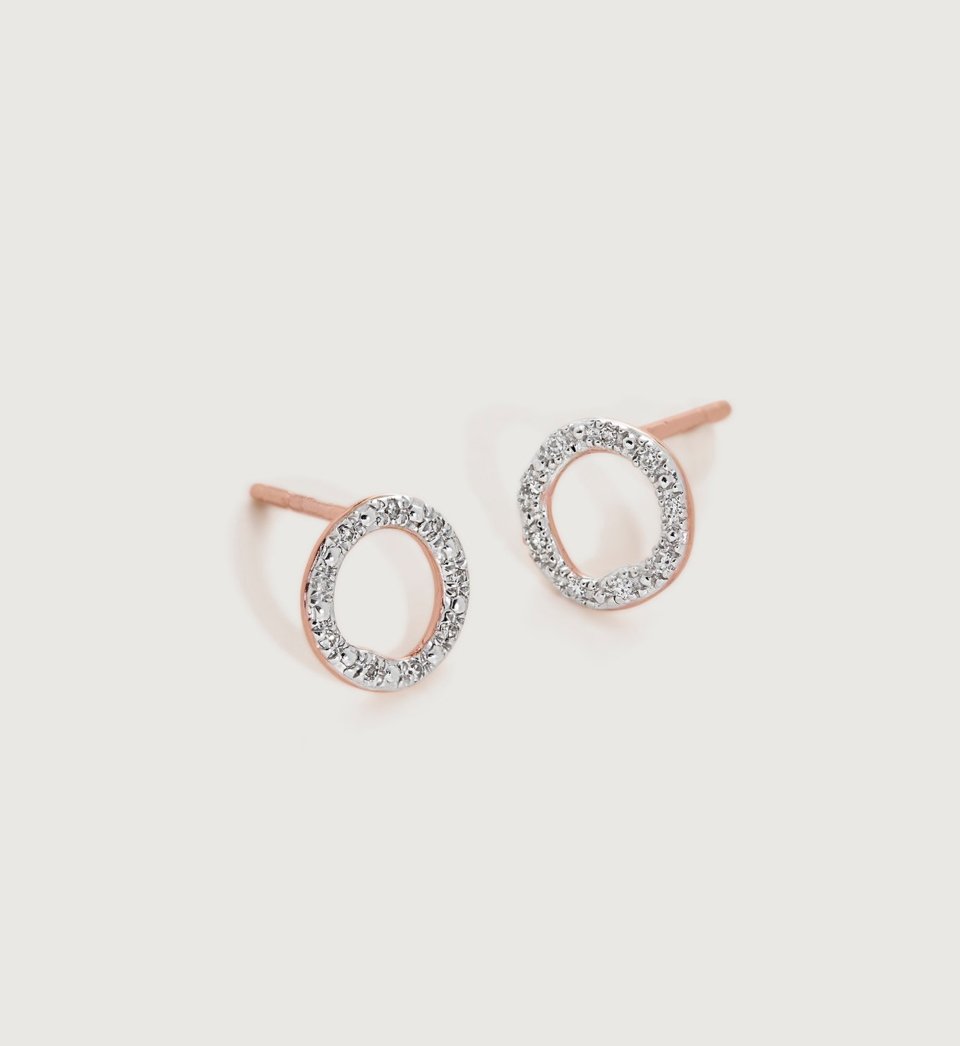 Riva Diamond Circle Stud Earrings in 18k Rose Gold Vermeil On Sterling Silver and Diamond