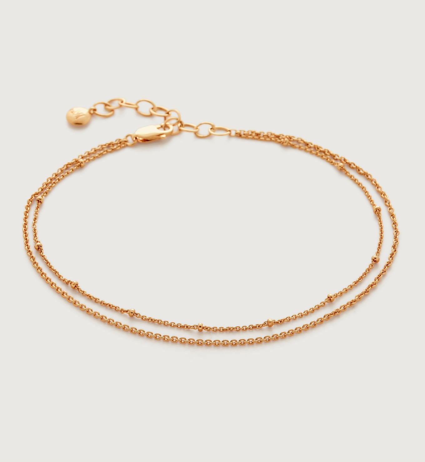 Beaded Double Chain Anklet in 18ct Gold Vermeil on Sterling Silver