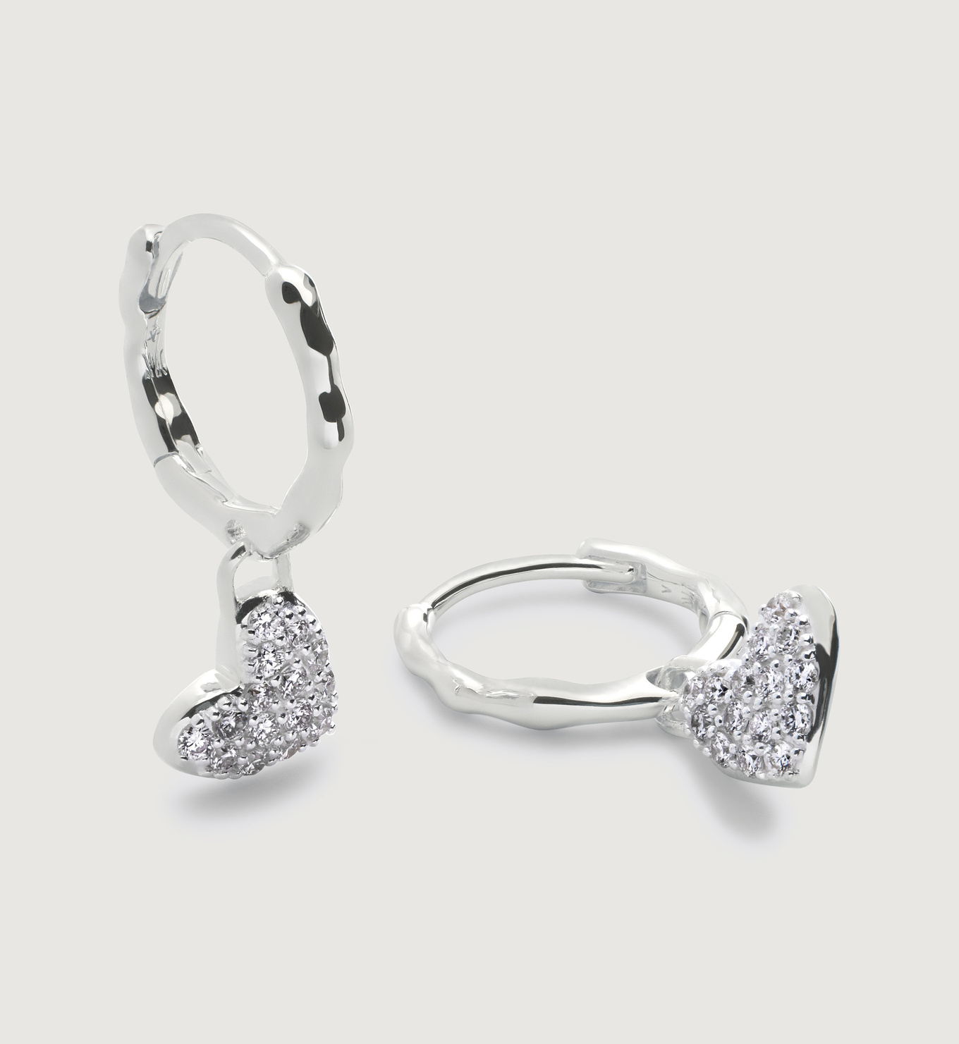 Lab Grown Diamond Heart Drop Huggie Earrings in Sterling Silver and Lab