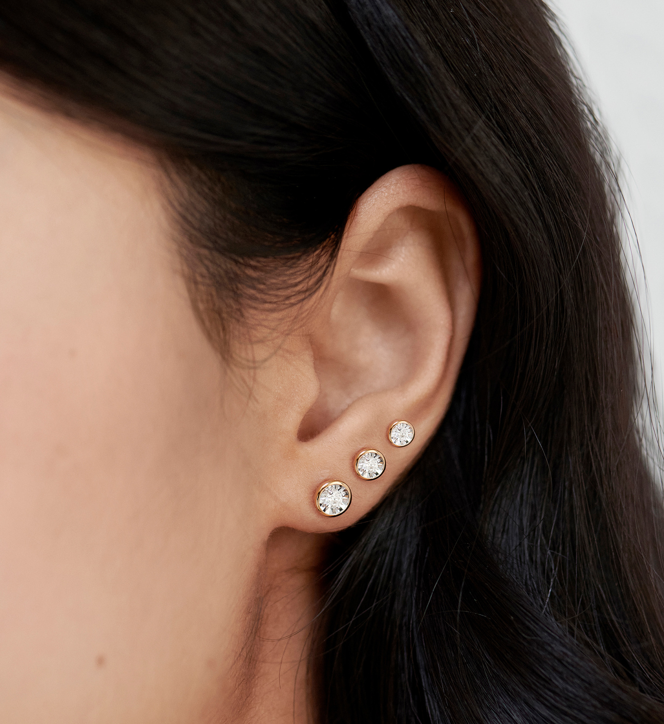 Lab Grown Diamond Solitaire Small Stud Earrings in Sterling Silver and ...