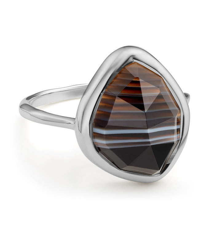 Sterling Silver Siren Nugget Stacking Ring - Black Line Onyx - Monica Vinader